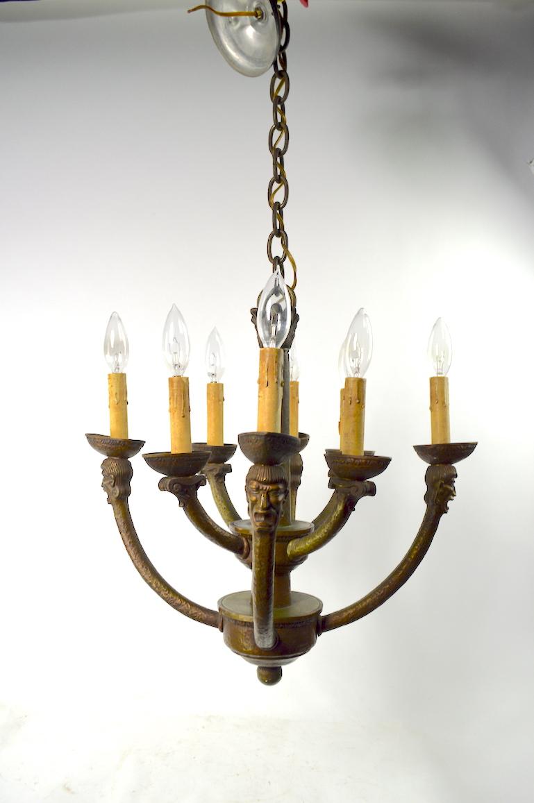 Eight-Light Greco Roman Revival Arts & Crafts Chandelier In Excellent Condition For Sale In New York, NY
