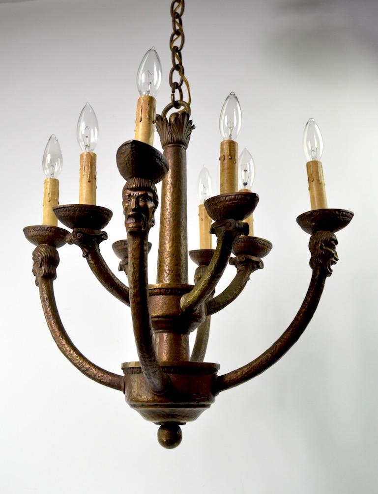 20th Century Eight-Light Greco Roman Revival Arts & Crafts Chandelier For Sale