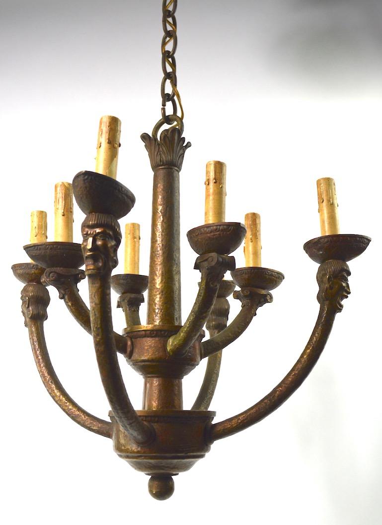 Eight-Light Greco Roman Revival Arts & Crafts Chandelier For Sale 3