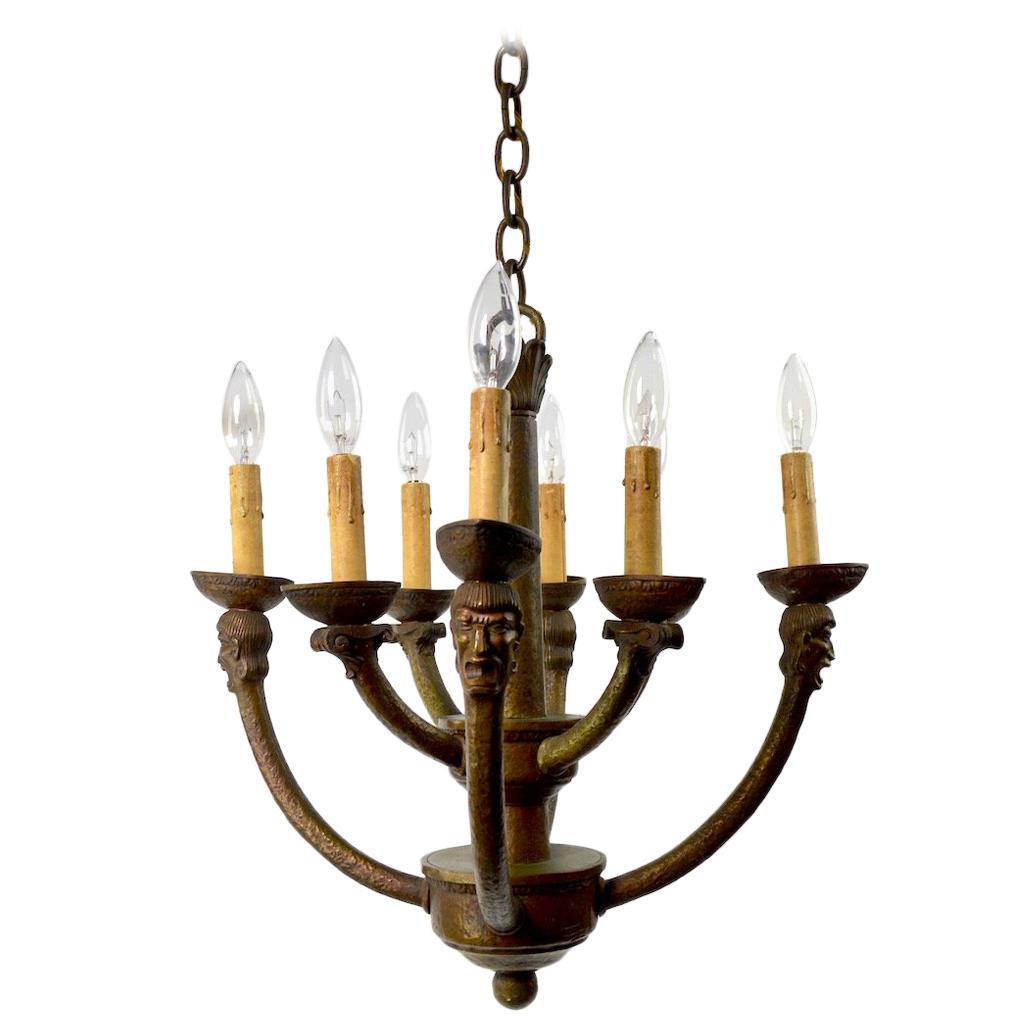 Eight-Light Greco Roman Revival Arts & Crafts Chandelier For Sale