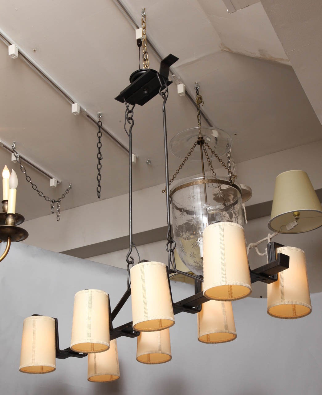Eight Light Horizontal Forged Iron Chandelier, Two in Stock In Excellent Condition In New York, NY
