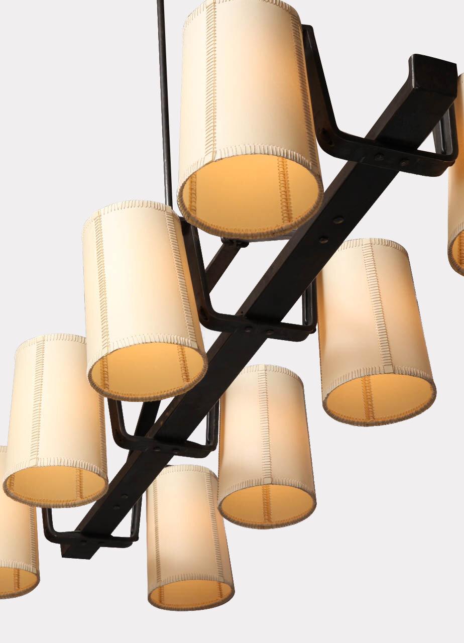 Eight Light Horizontal Forged Iron Chandelier, Two in Stock For Sale 1
