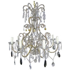 Vintage Eight Light Italian Crystal Beaded Chandelier with Smokey Drops