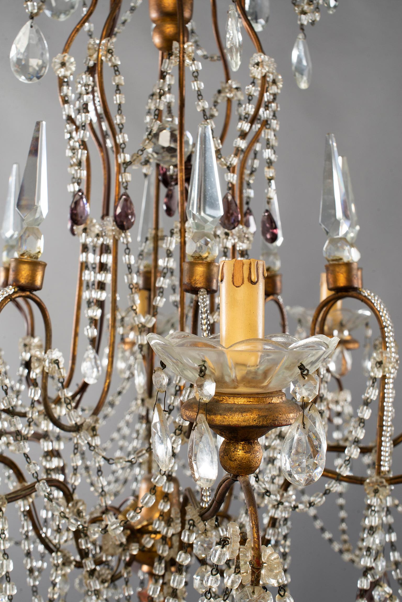 Eight-Light Italian Crystal Chandelier with Giltwood Bobeches 3