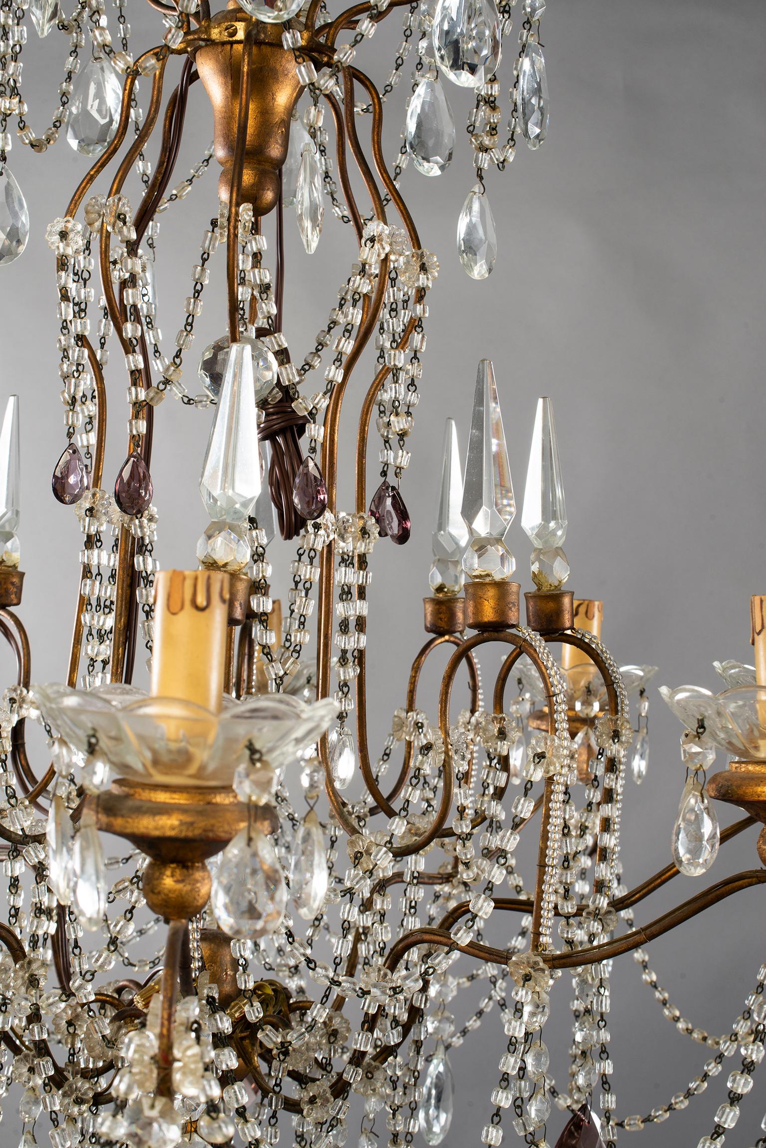 Eight-Light Italian Crystal Chandelier with Giltwood Bobeches 4
