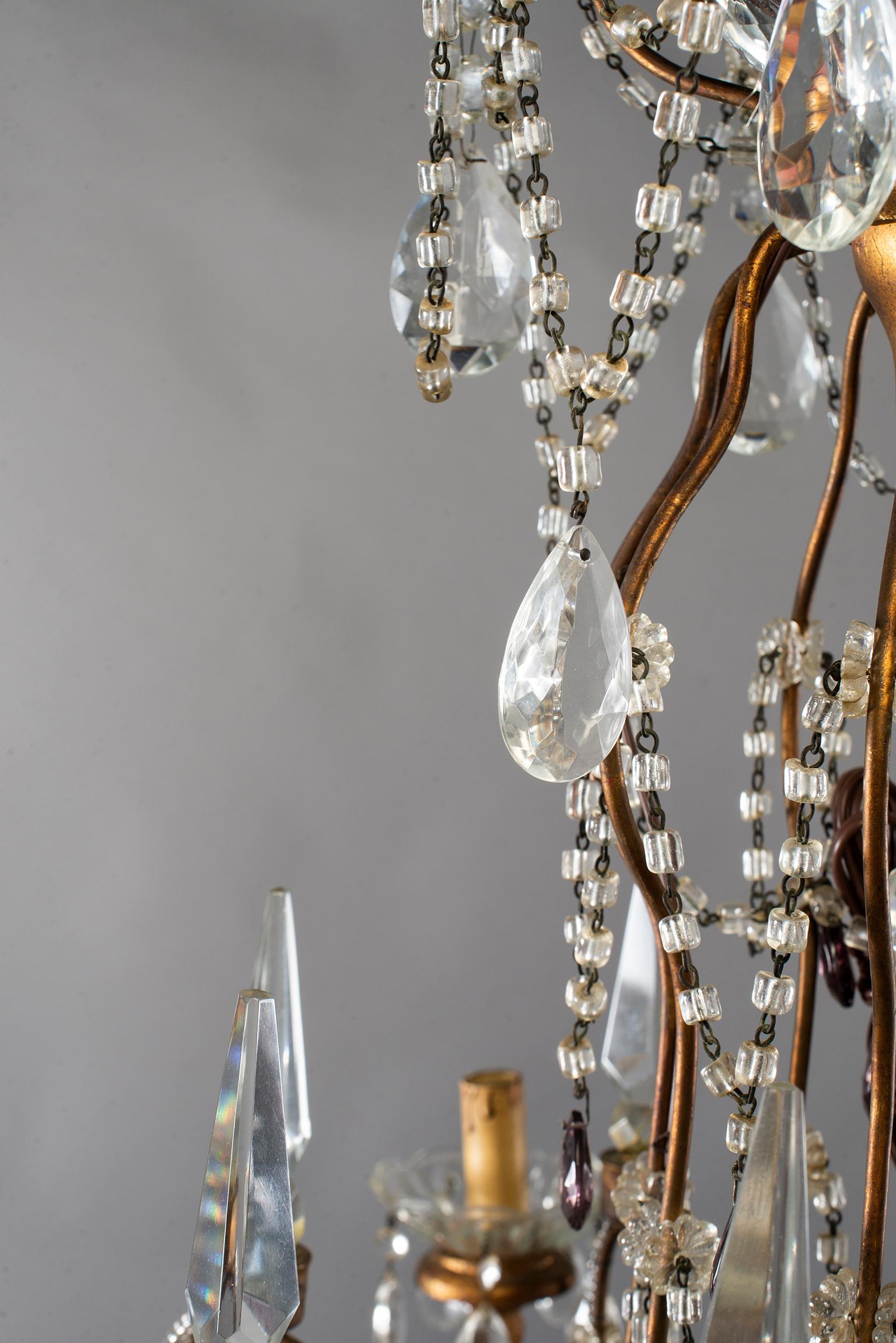 Eight-Light Italian Crystal Chandelier with Giltwood Bobeches 5