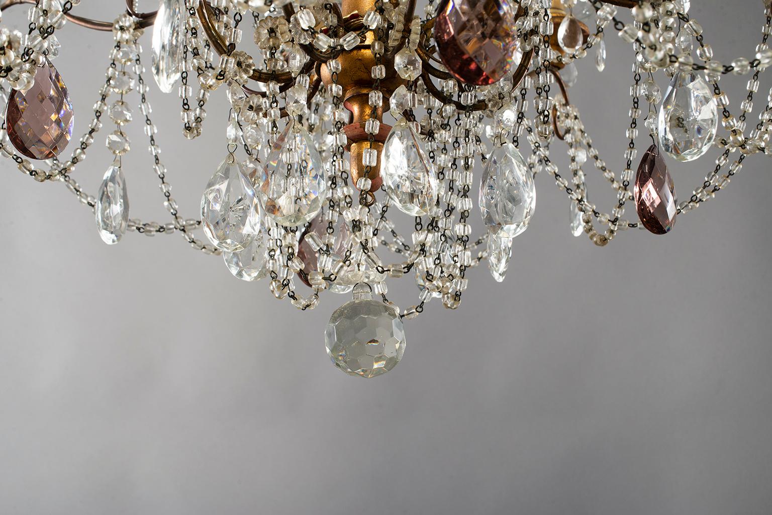 Eight-Light Italian Crystal Chandelier with Giltwood Bobeches 6