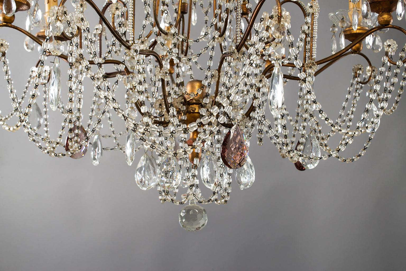 Eight-Light Italian Crystal Chandelier with Giltwood Bobeches 7