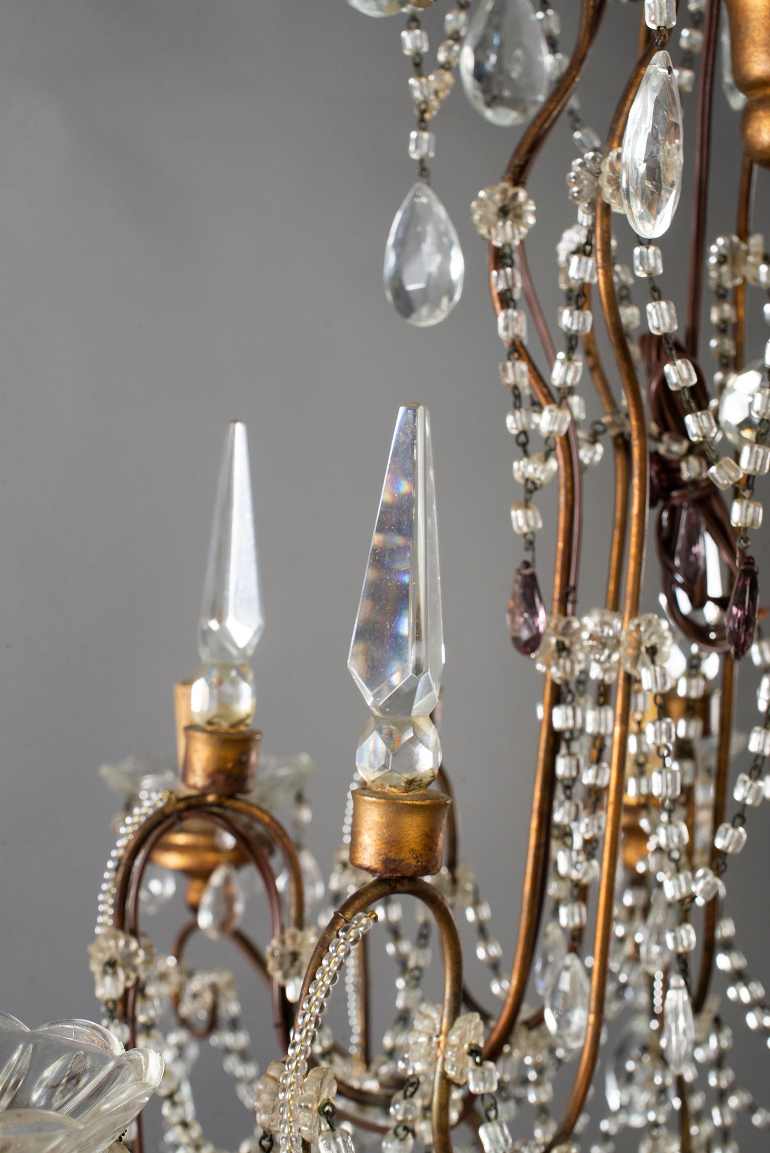 Eight-Light Italian Crystal Chandelier with Giltwood Bobeches 9