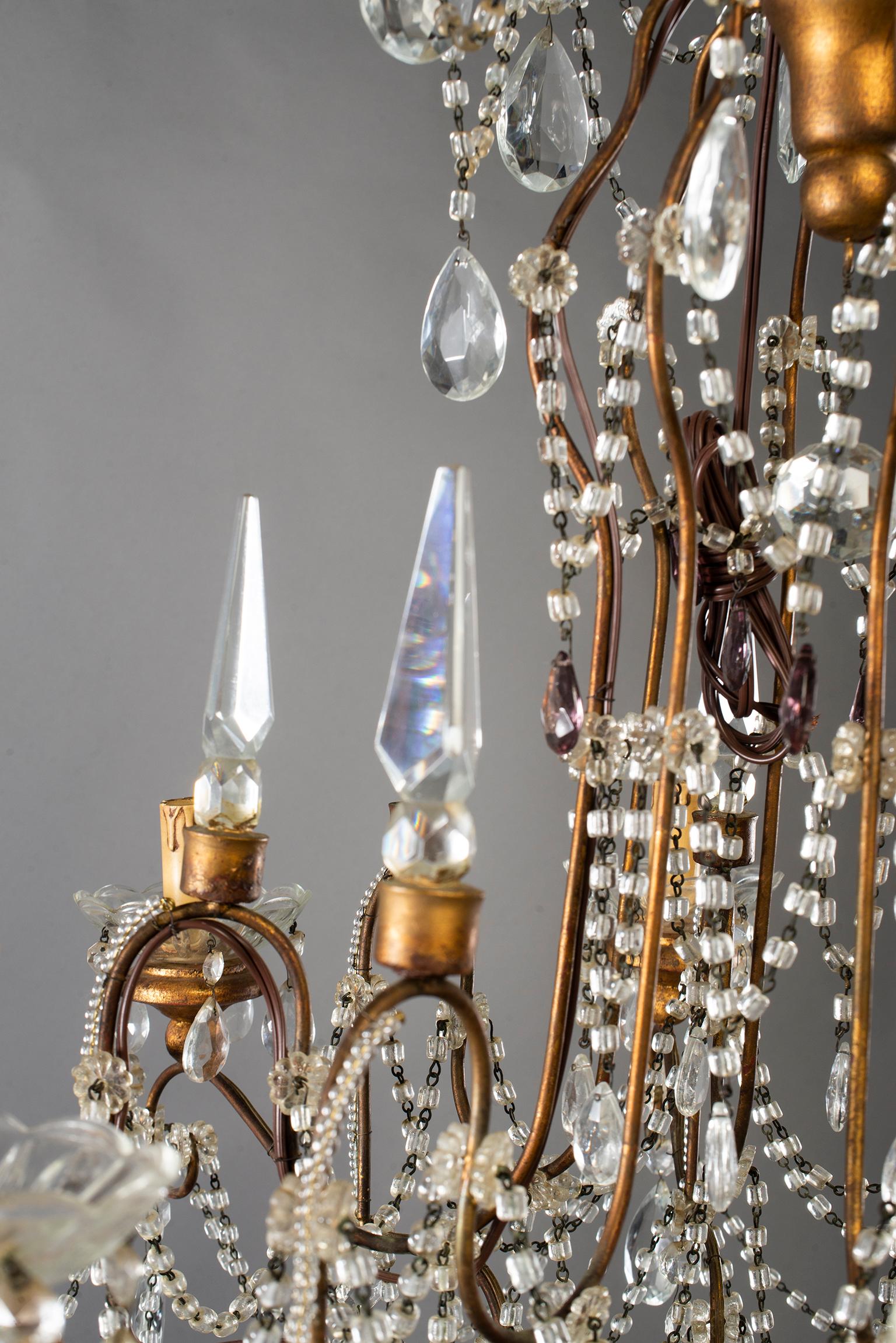 Eight-Light Italian Crystal Chandelier with Giltwood Bobeches 10