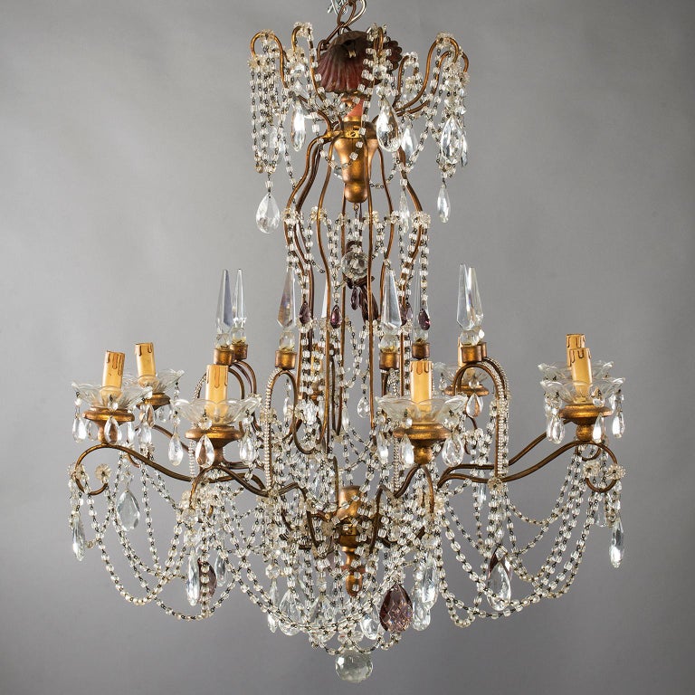 EightLight Italian Crystal Chandelier with Giltwood Bobeches at 1stDibs