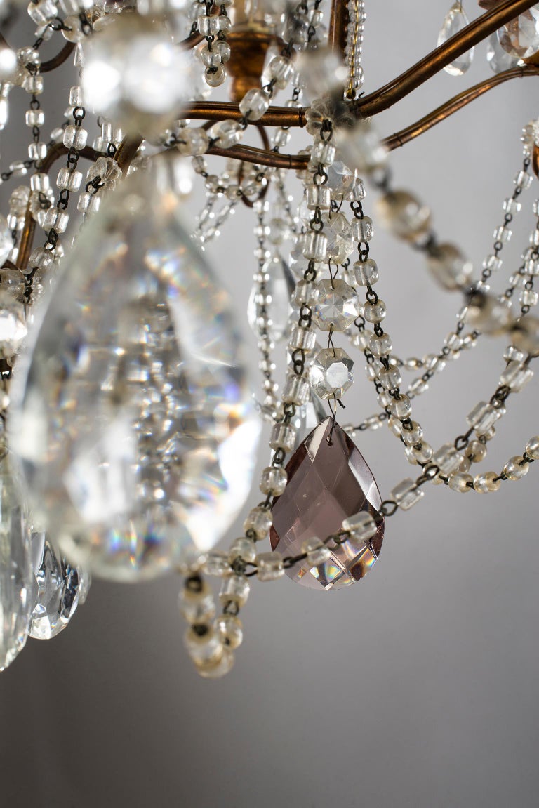 EightLight Italian Crystal Chandelier with Giltwood Bobeches at 1stDibs