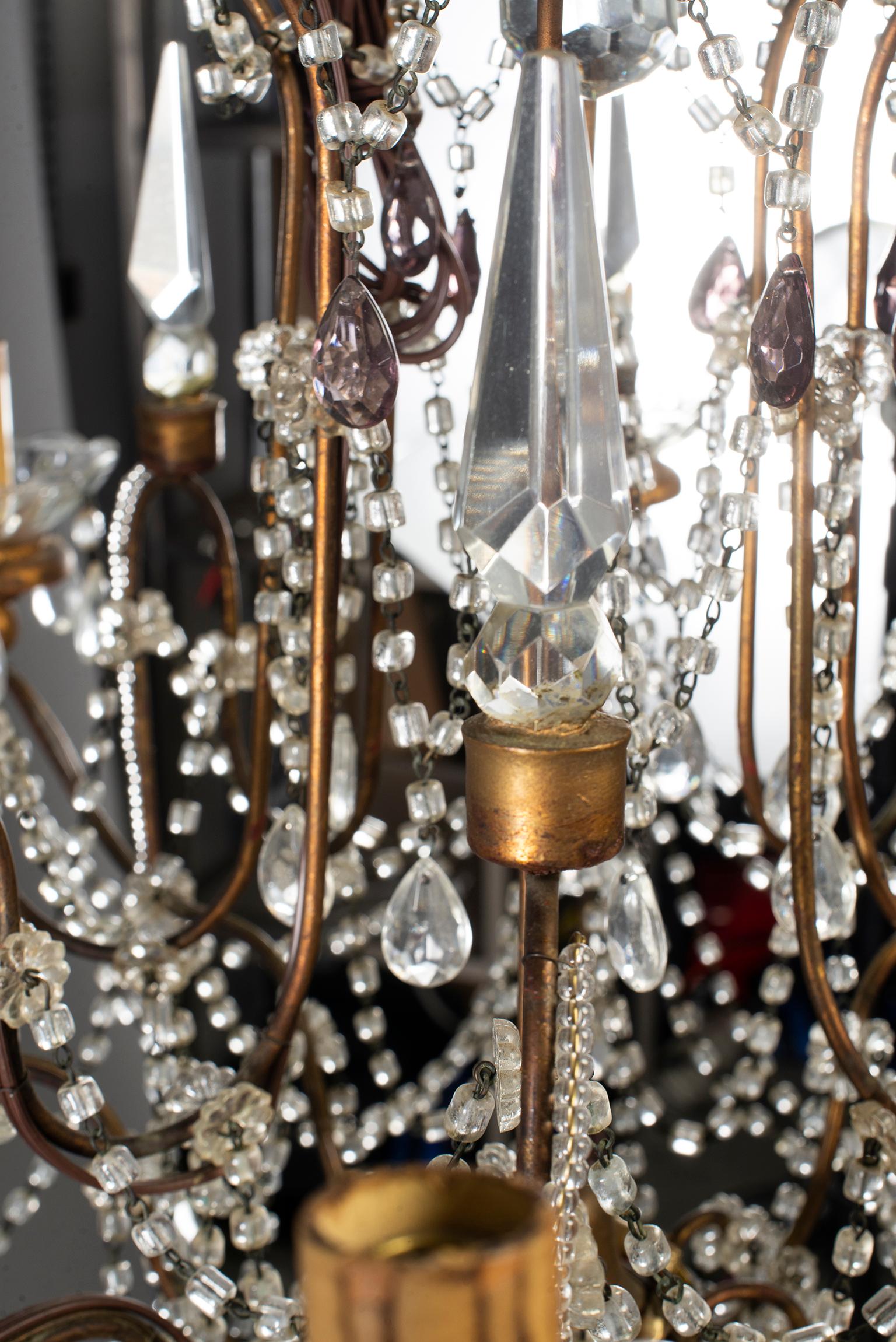 20th Century Eight-Light Italian Crystal Chandelier with Giltwood Bobeches