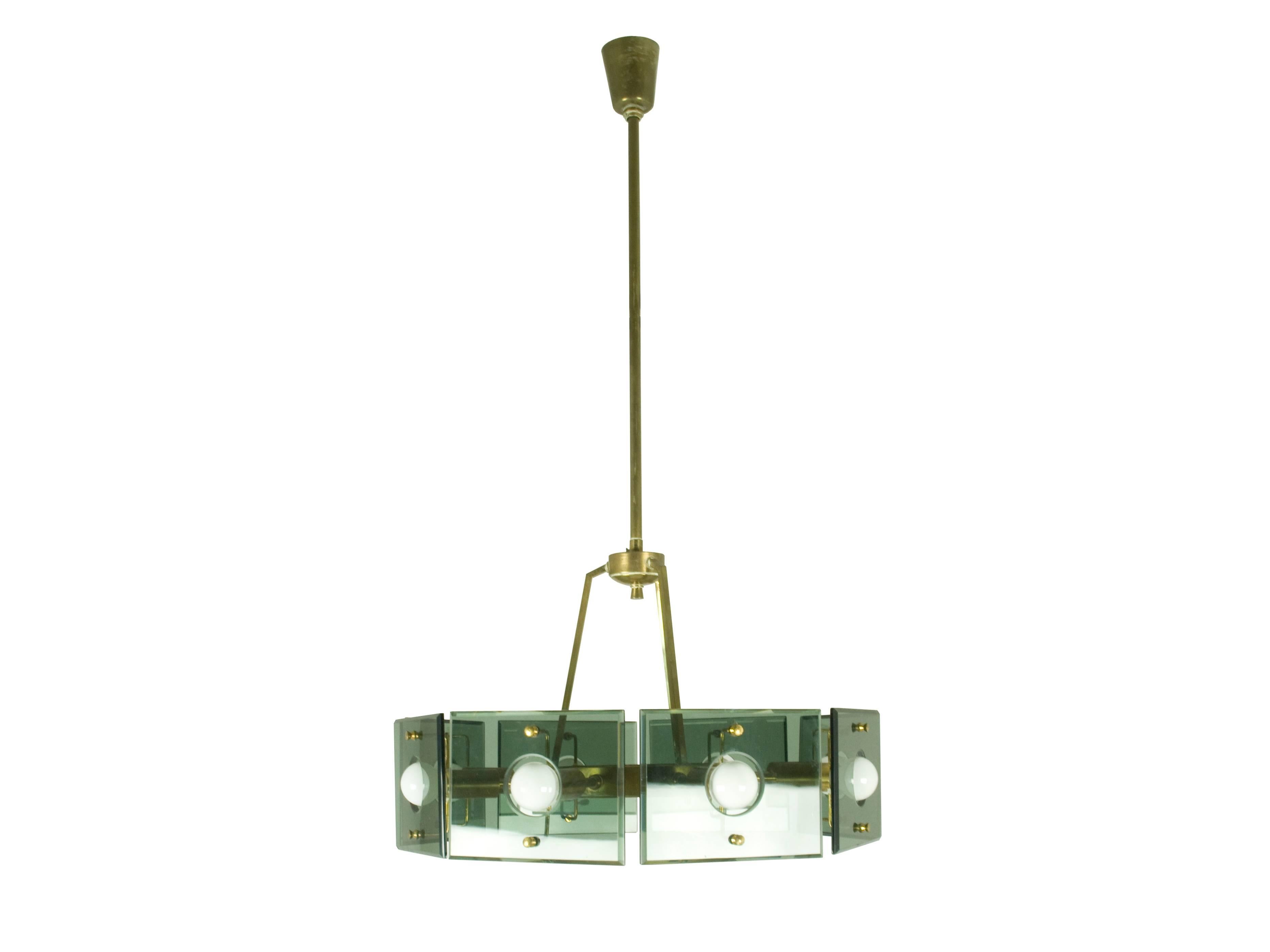 Eight-Light Italian Smoked Glass and Brass Chandelier by Cristal Art, 1960s For Sale 1
