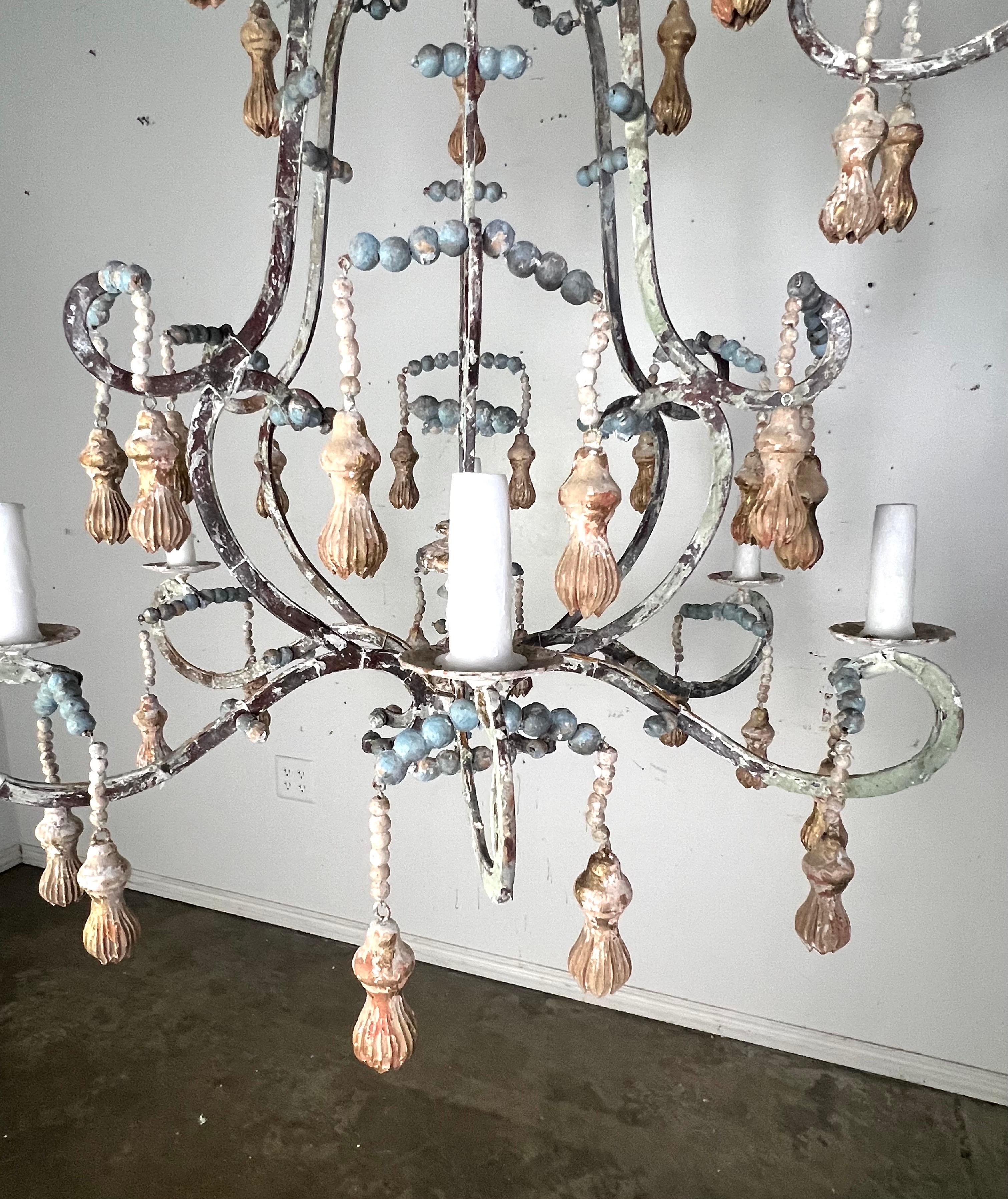 Rococo Livorno Wood Beaded Chandelier by Miamar Home For Sale