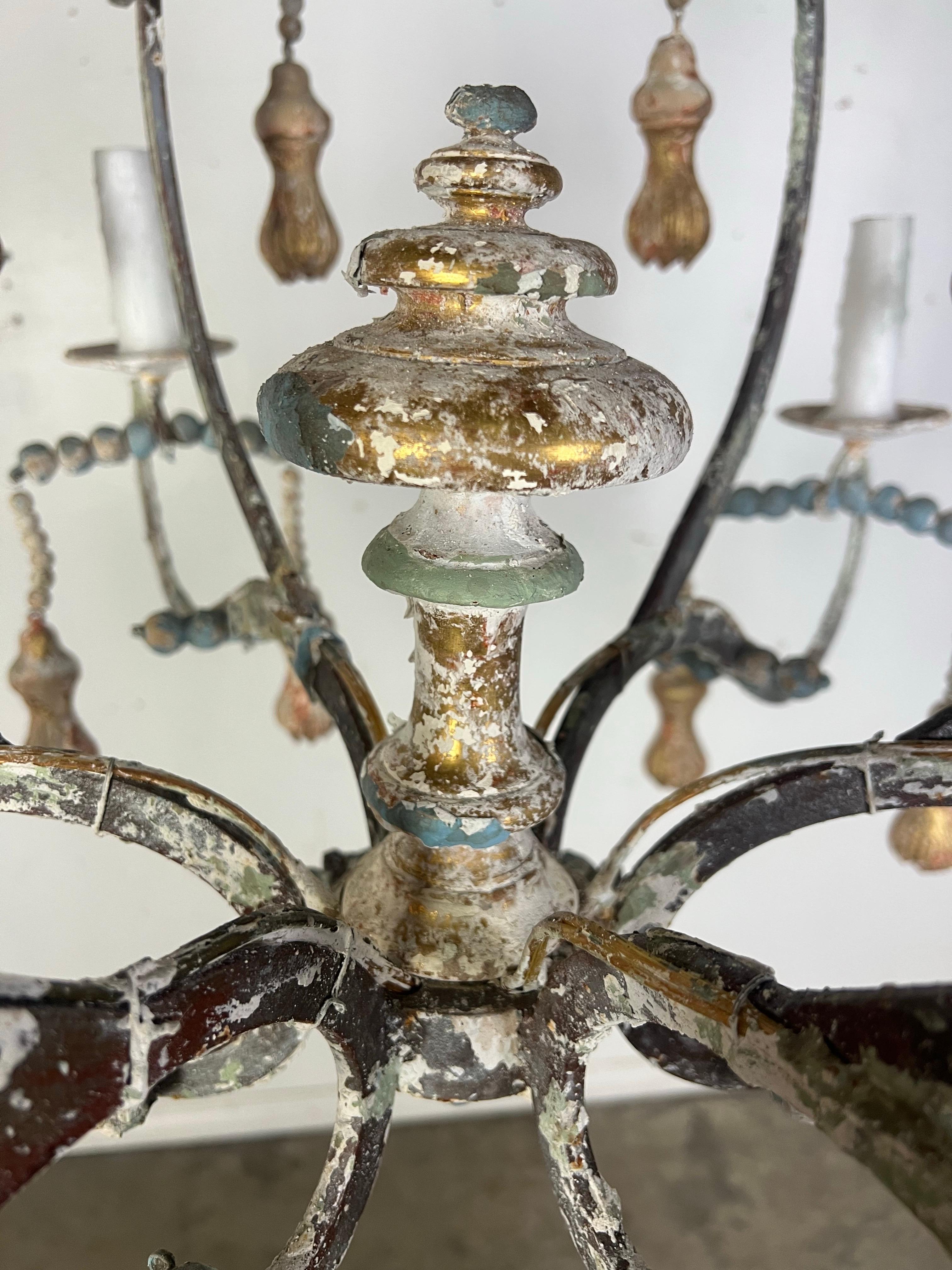 Livorno Wood Beaded Chandelier by Miamar Home In Distressed Condition For Sale In Los Angeles, CA