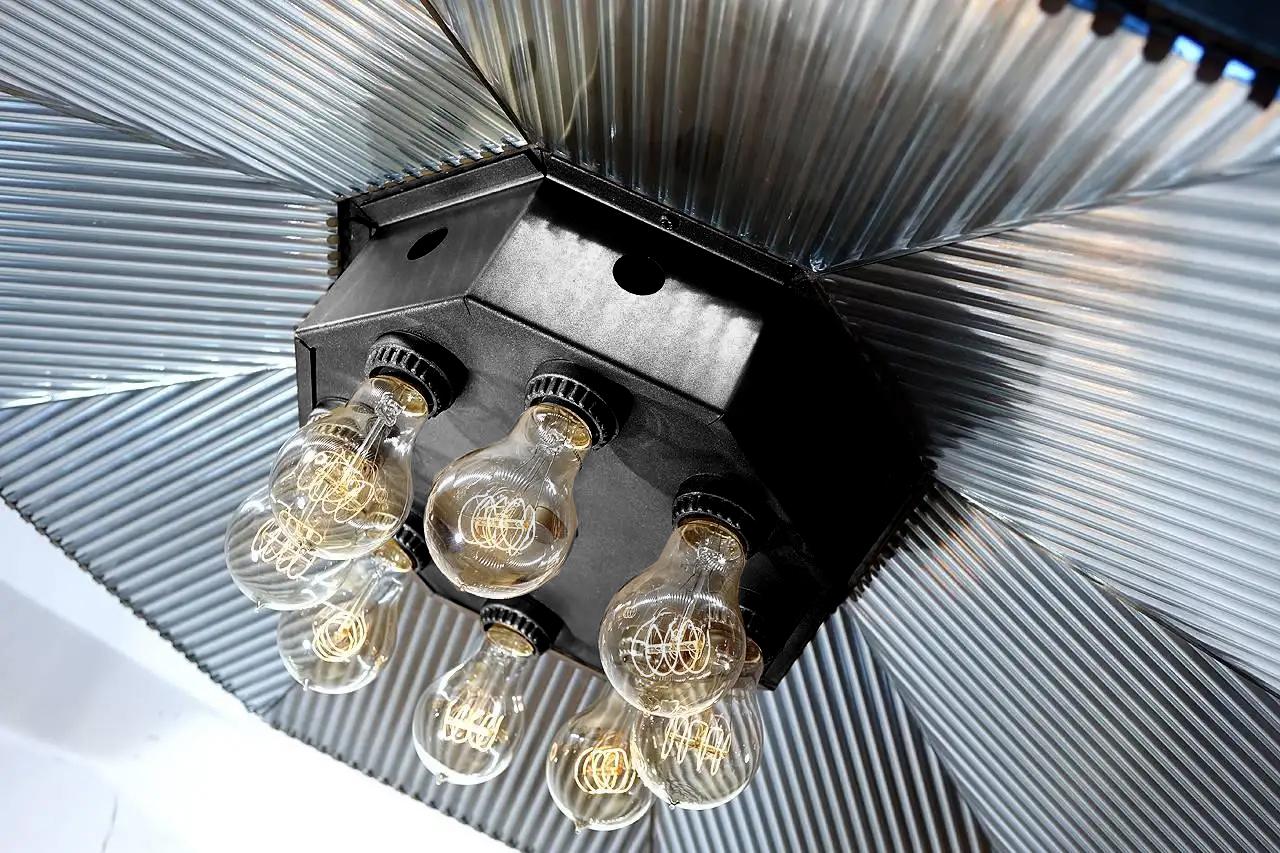 Industrial Eight-Light Reflector Chandelier