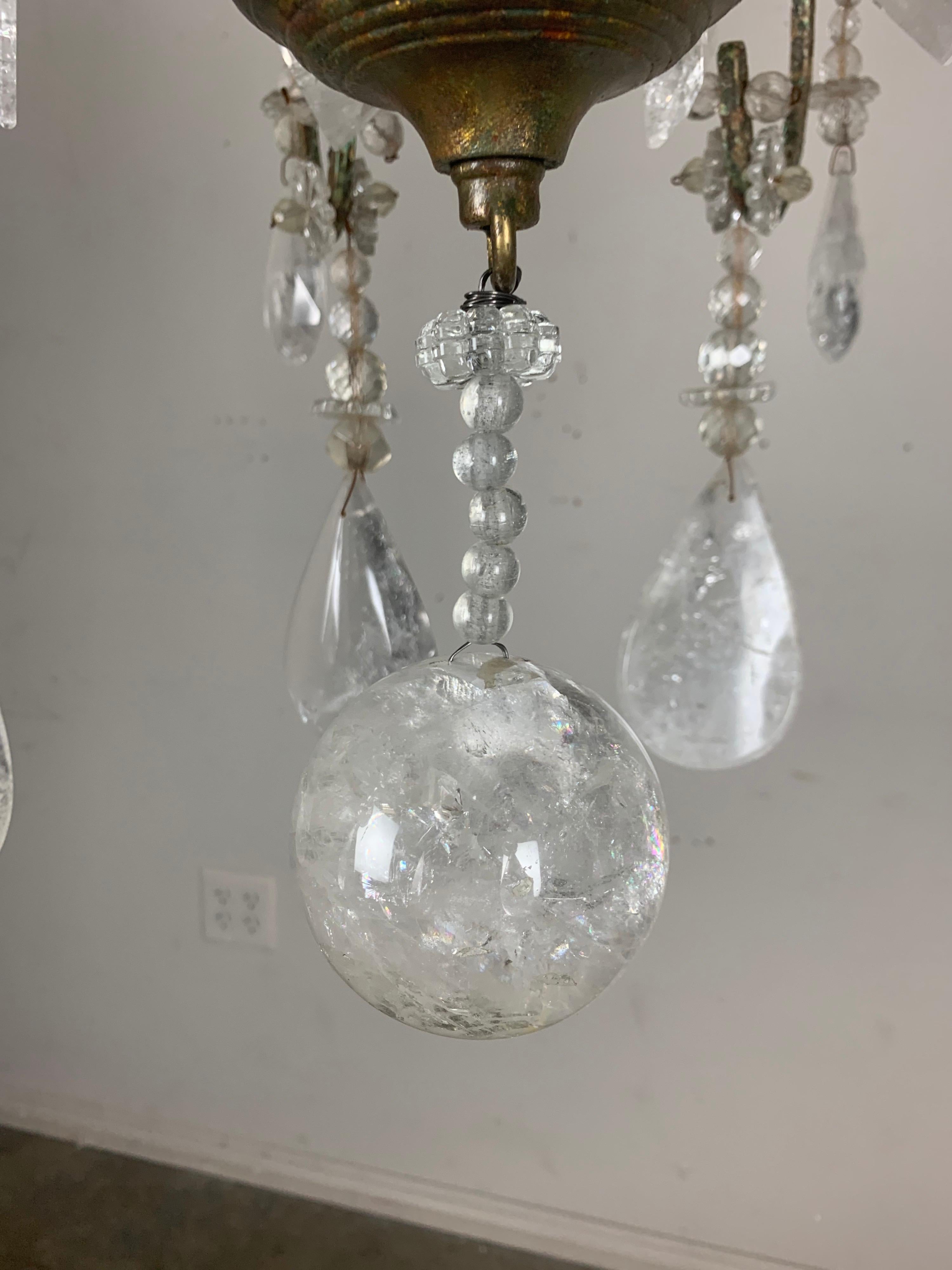 Eight Light Rock Crystal Chandelier C. 1930's In Good Condition For Sale In Los Angeles, CA