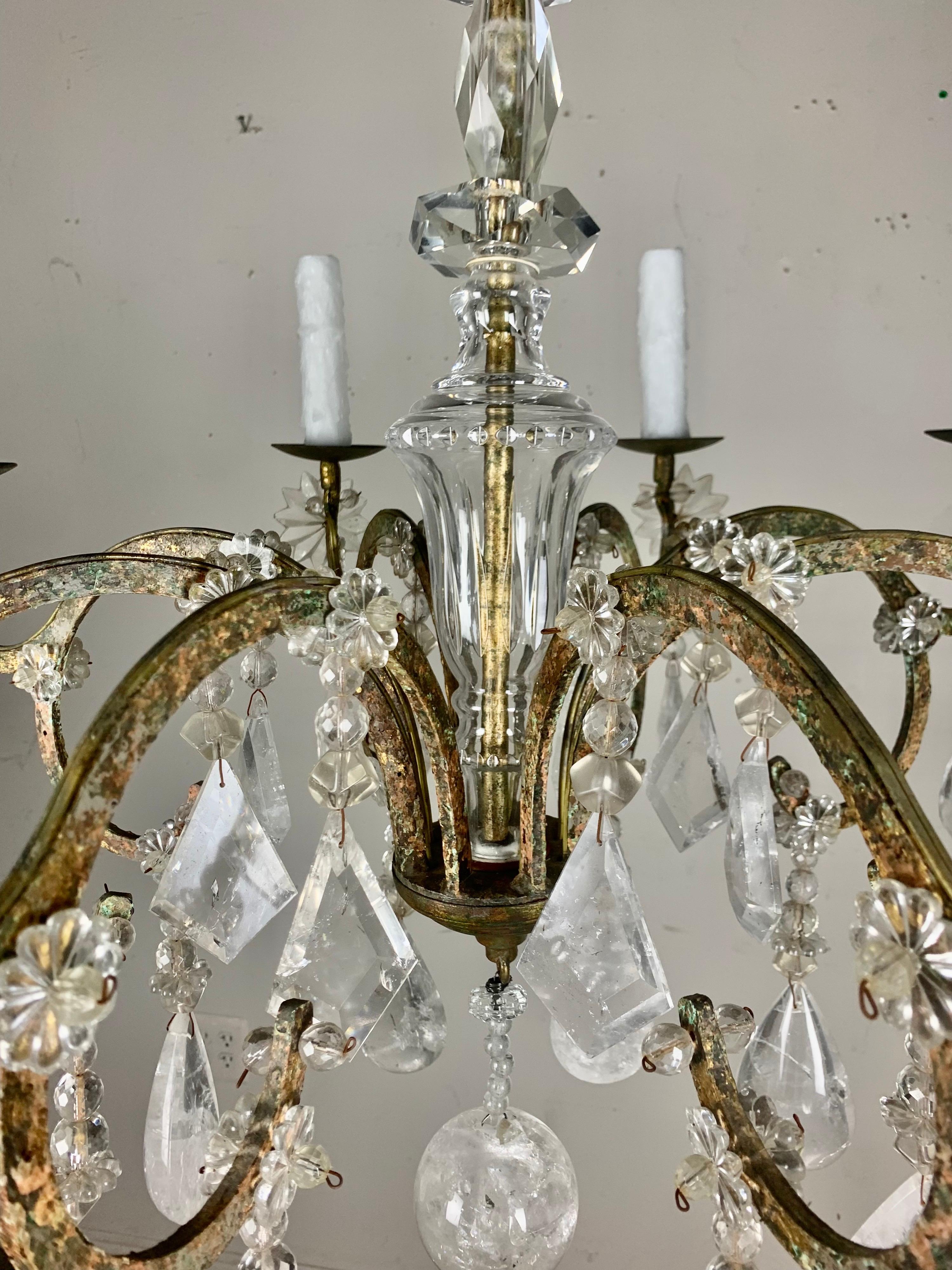 Eight Light Rock Crystal Chandelier C. 1930's For Sale 5