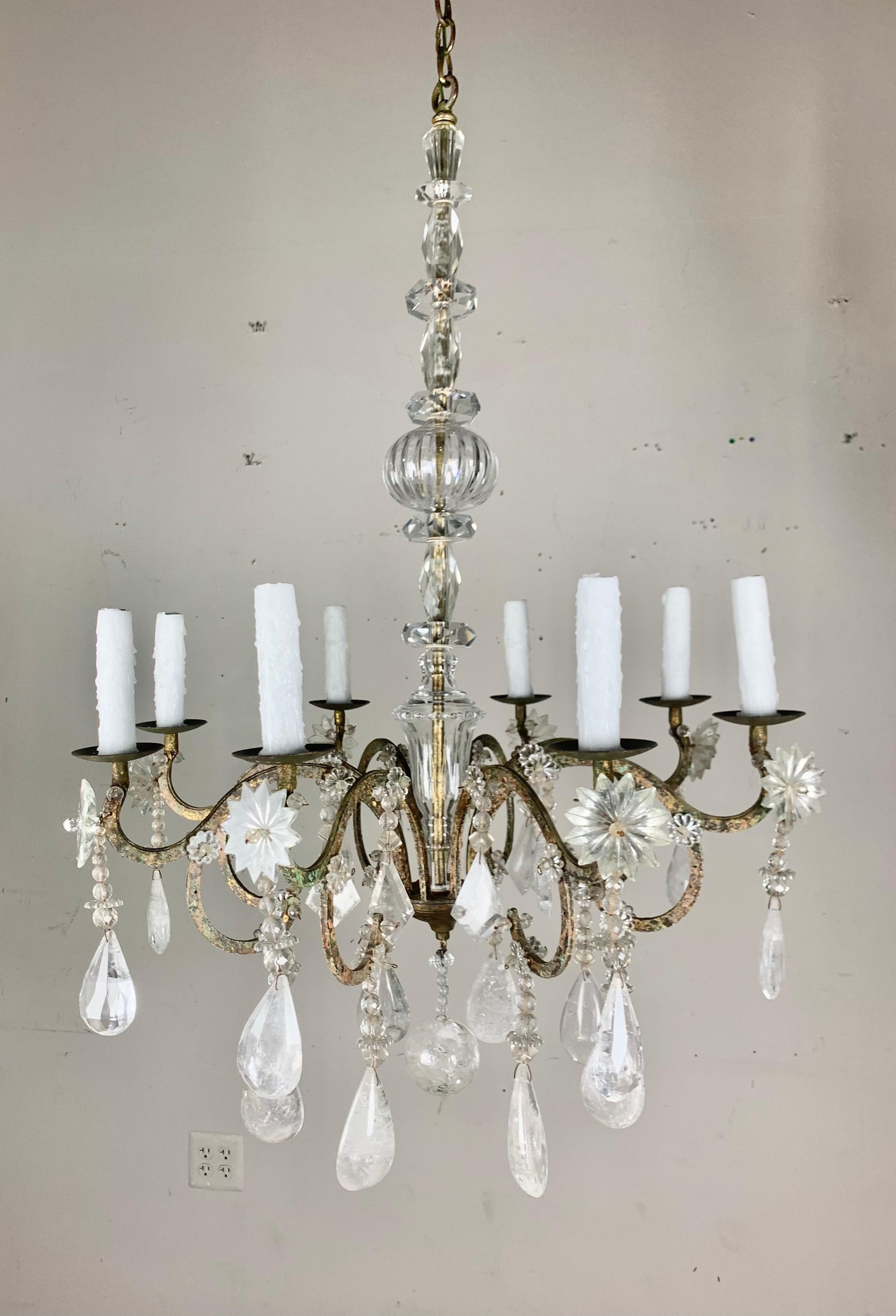 Mid-20th Century Eight Light Rock Crystal Chandelier C. 1930's For Sale