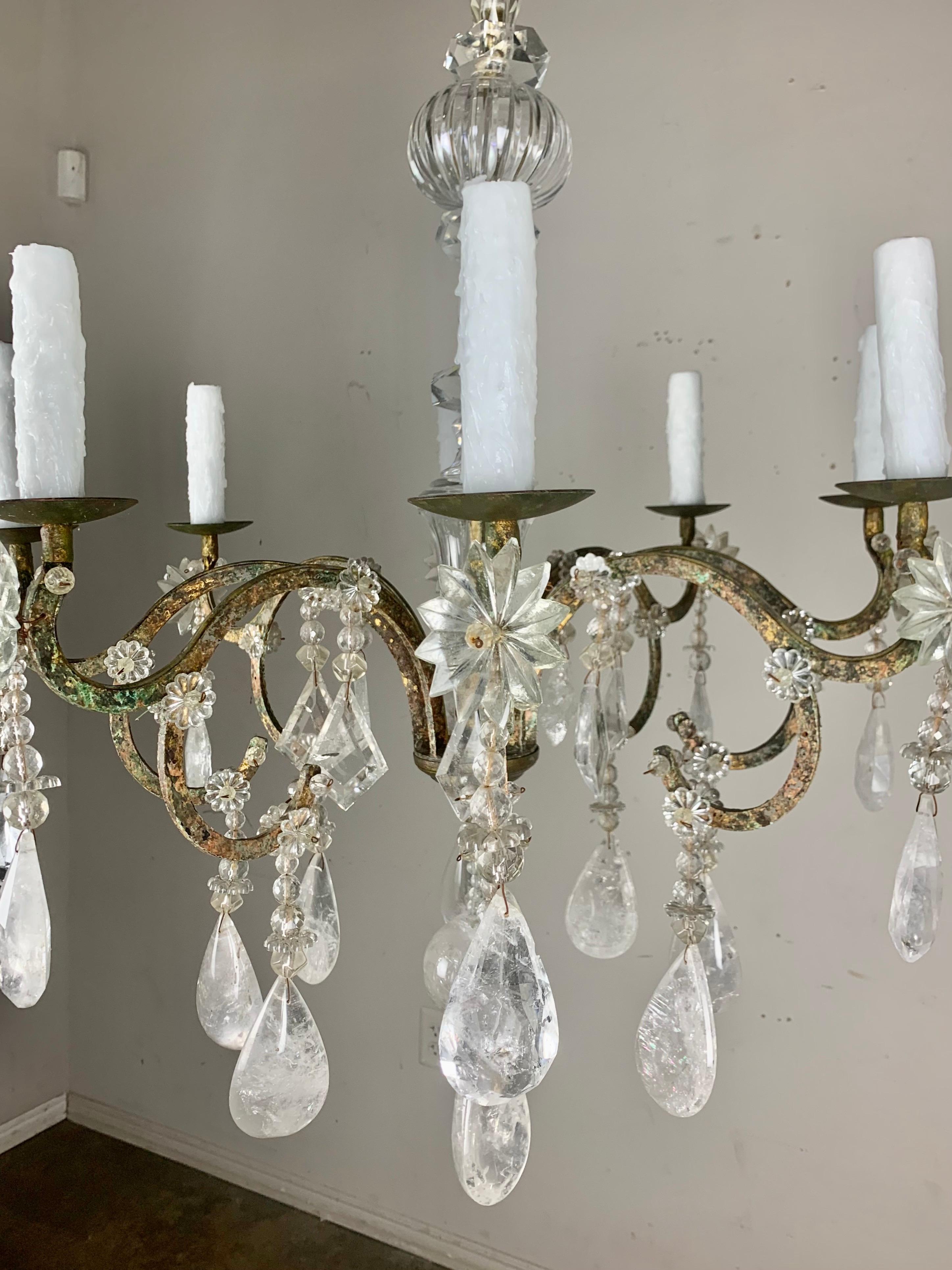 Eight Light Rock Crystal Chandelier C. 1930's For Sale 9