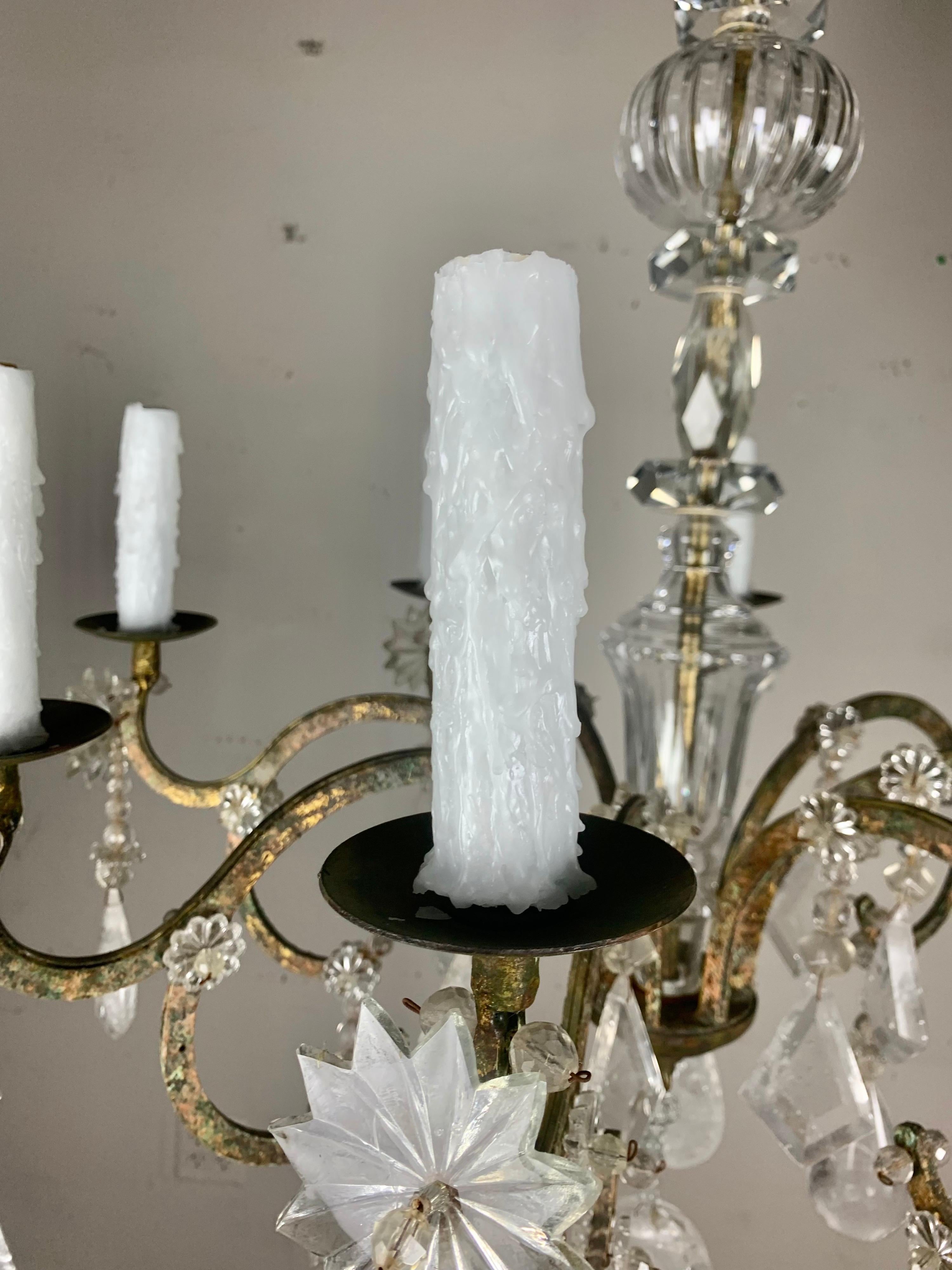 Eight Light Rock Crystal Chandelier C. 1930's For Sale 7