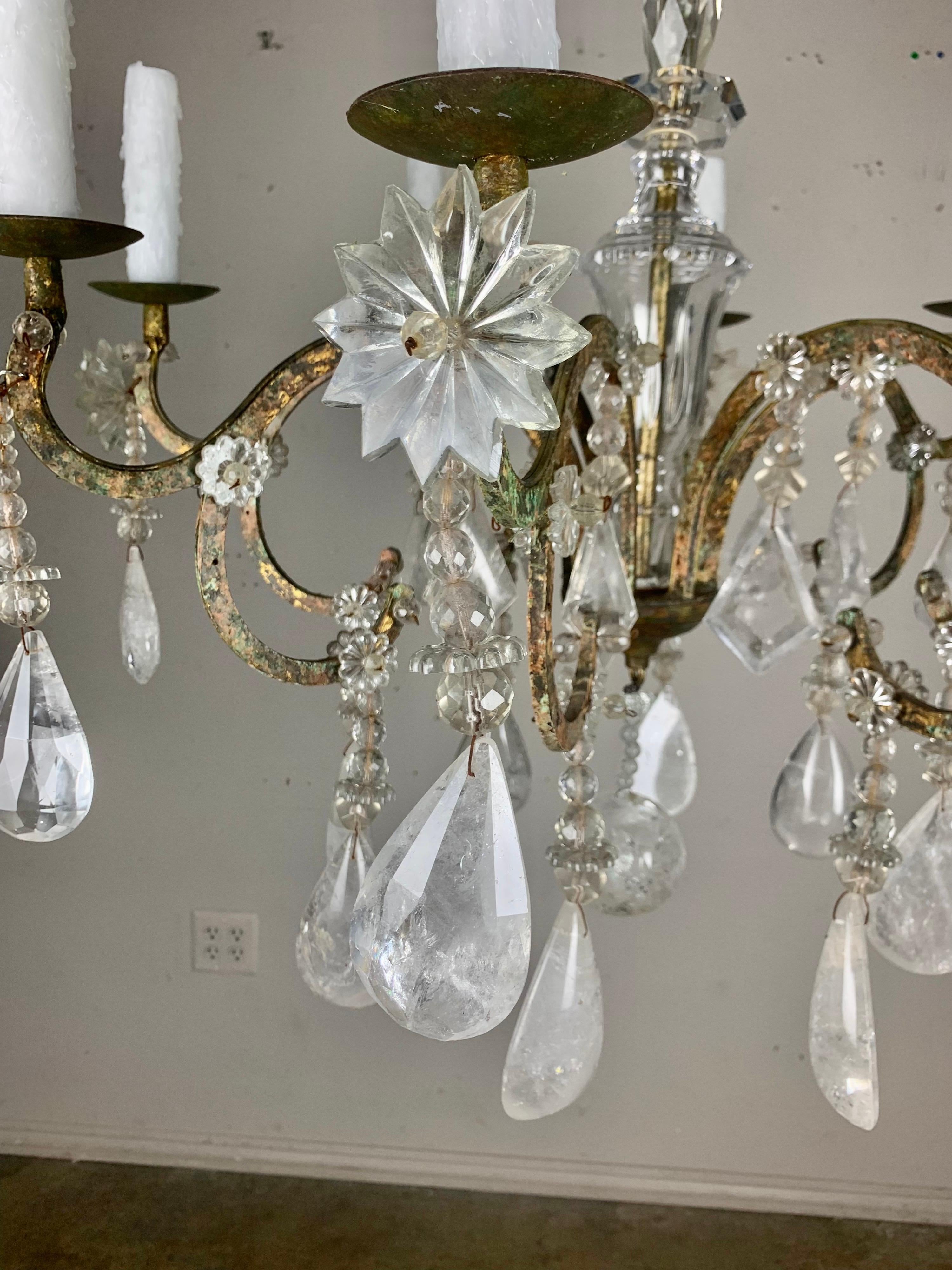 Eight Light Rock Crystal Chandelier C. 1930's For Sale 3