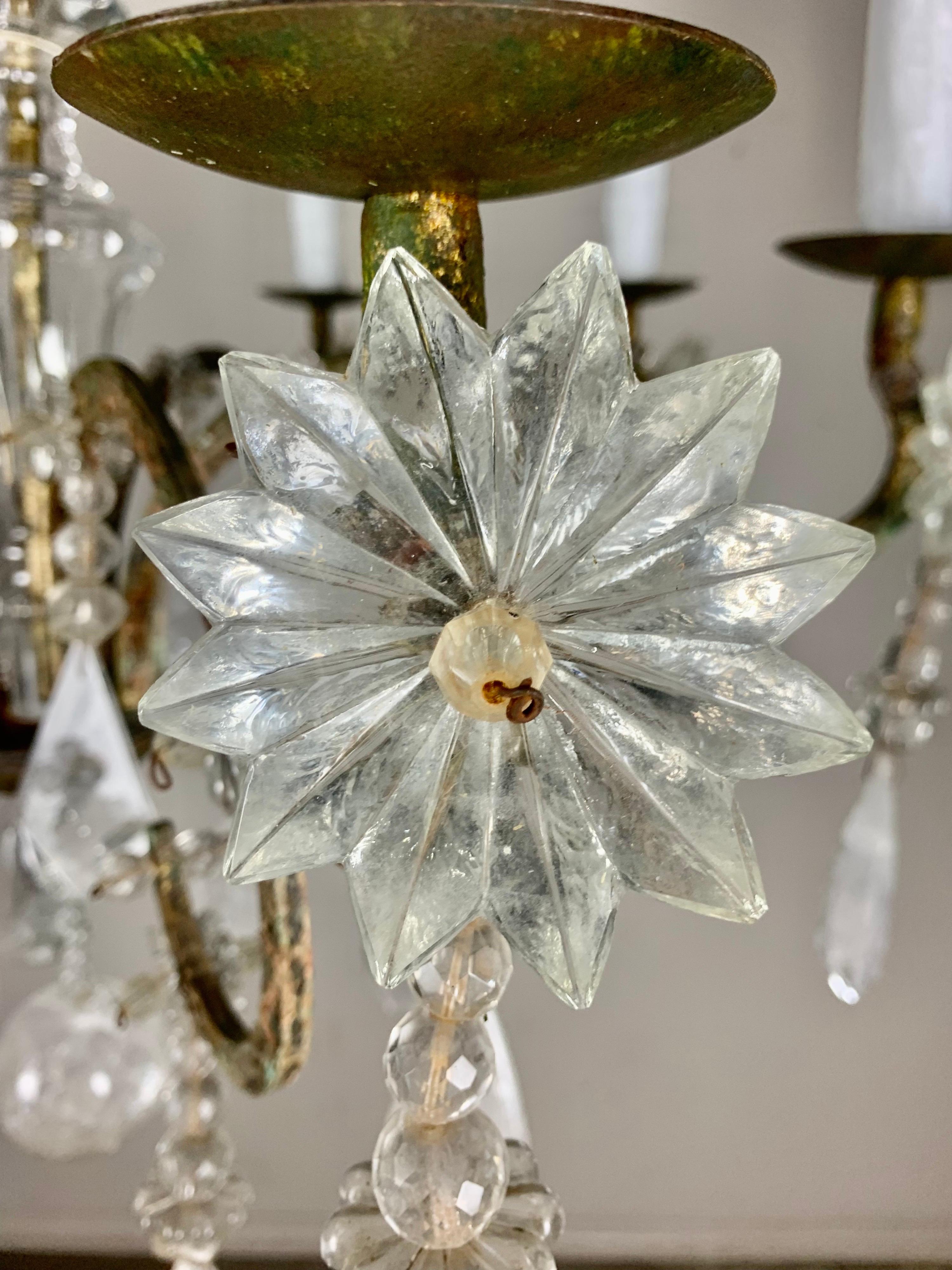 Rococo Eight Light Rock Crystal Chandelier C. 1930's For Sale