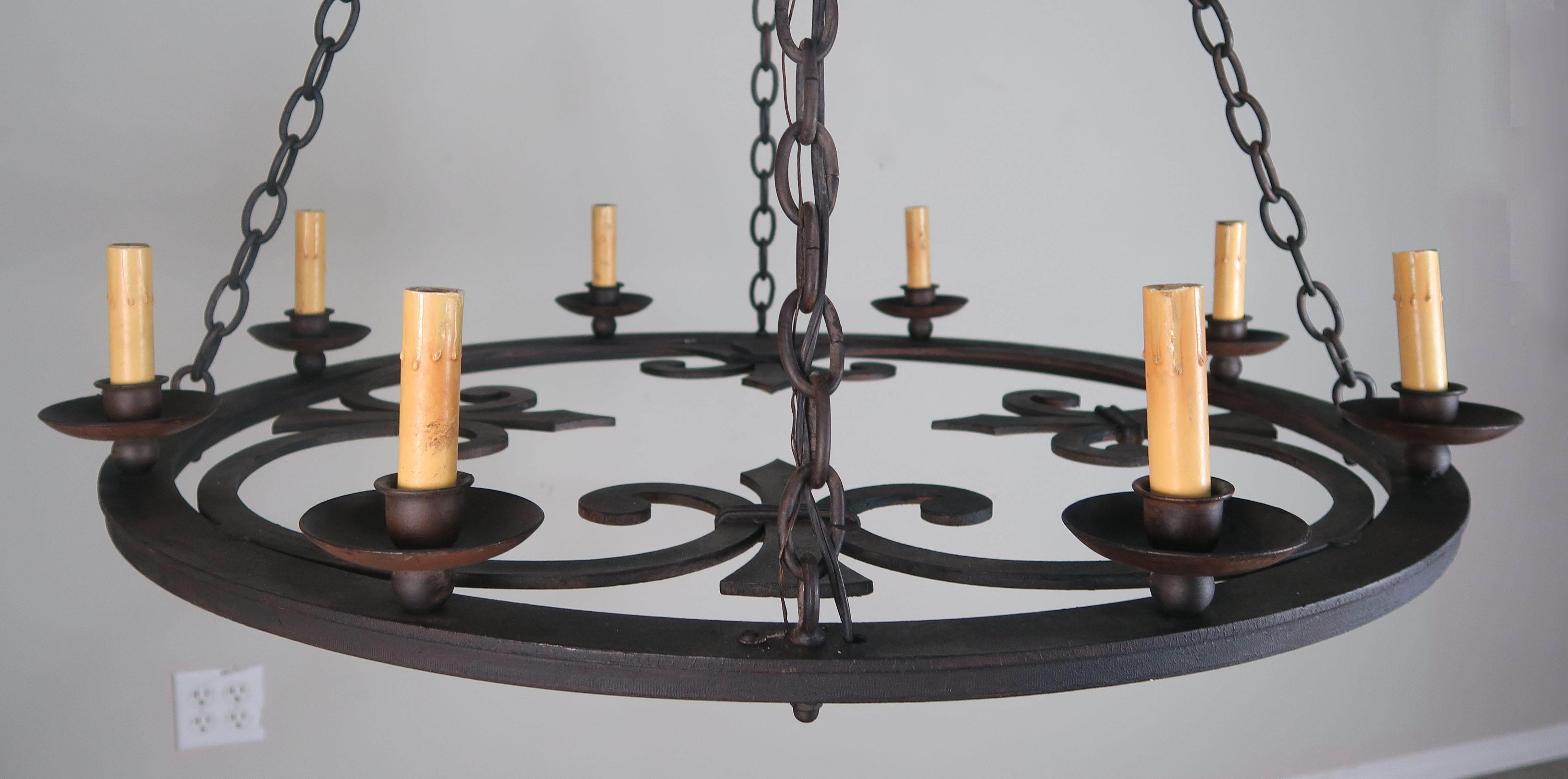 Spanish Colonial Eight-Light Spanish Wrought Iron Chandelier