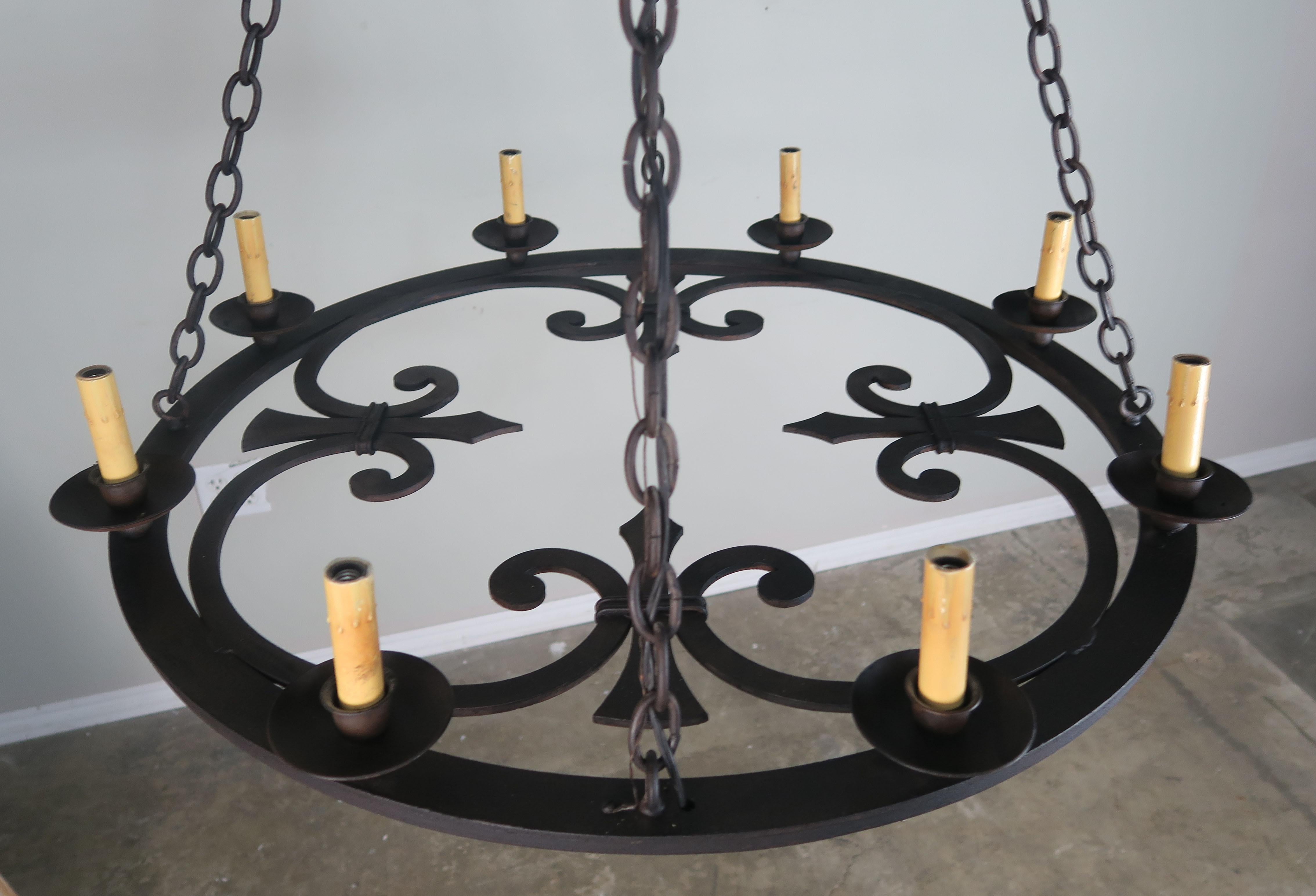 Eight-Light Spanish Wrought Iron Chandelier In Excellent Condition In Los Angeles, CA
