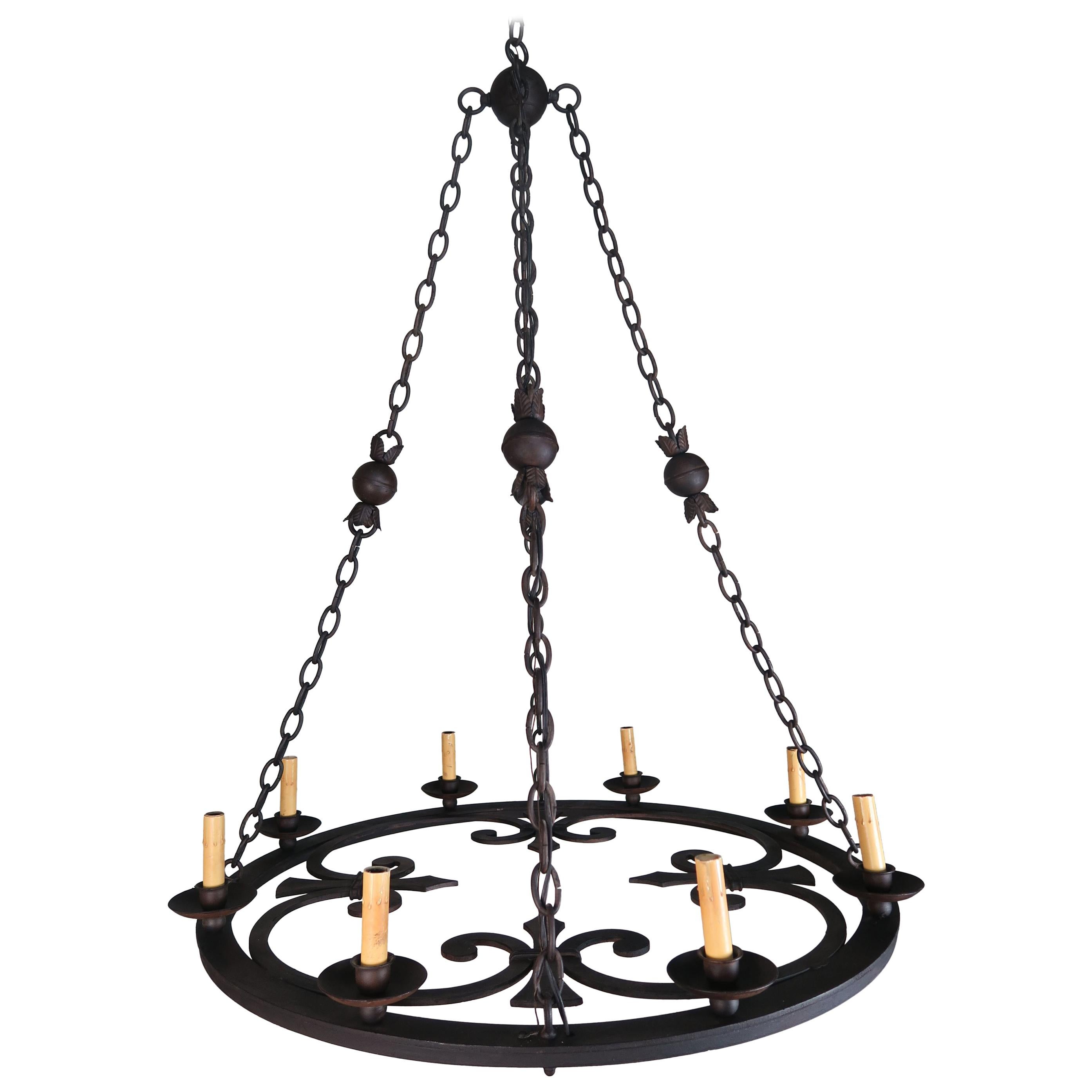 Eight-Light Spanish Wrought Iron Chandelier