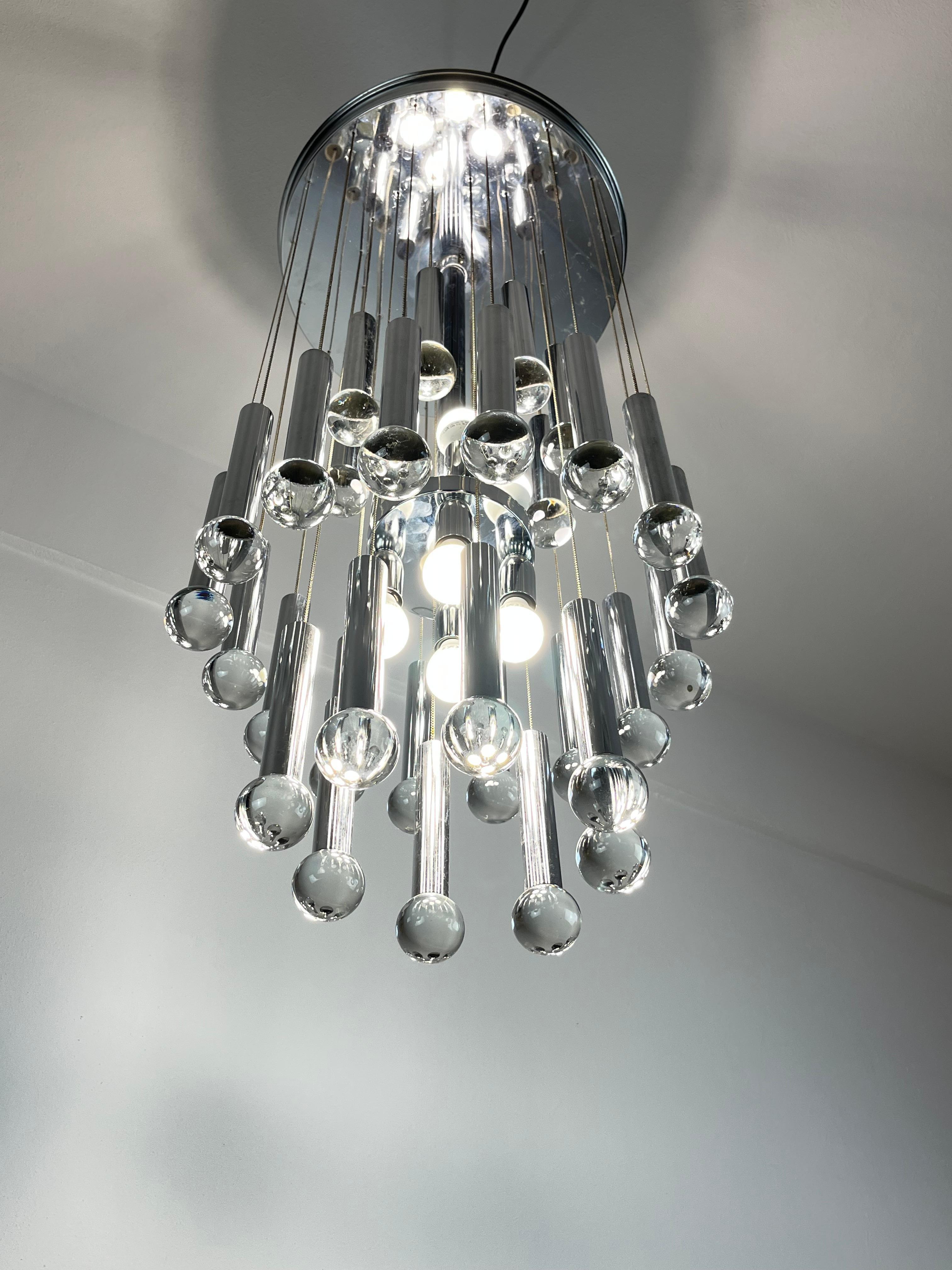 Eight-Light Steel and Glass Chandelier by Gaetano Sciolari, Italy, 1970s In Good Condition For Sale In Palermo, IT