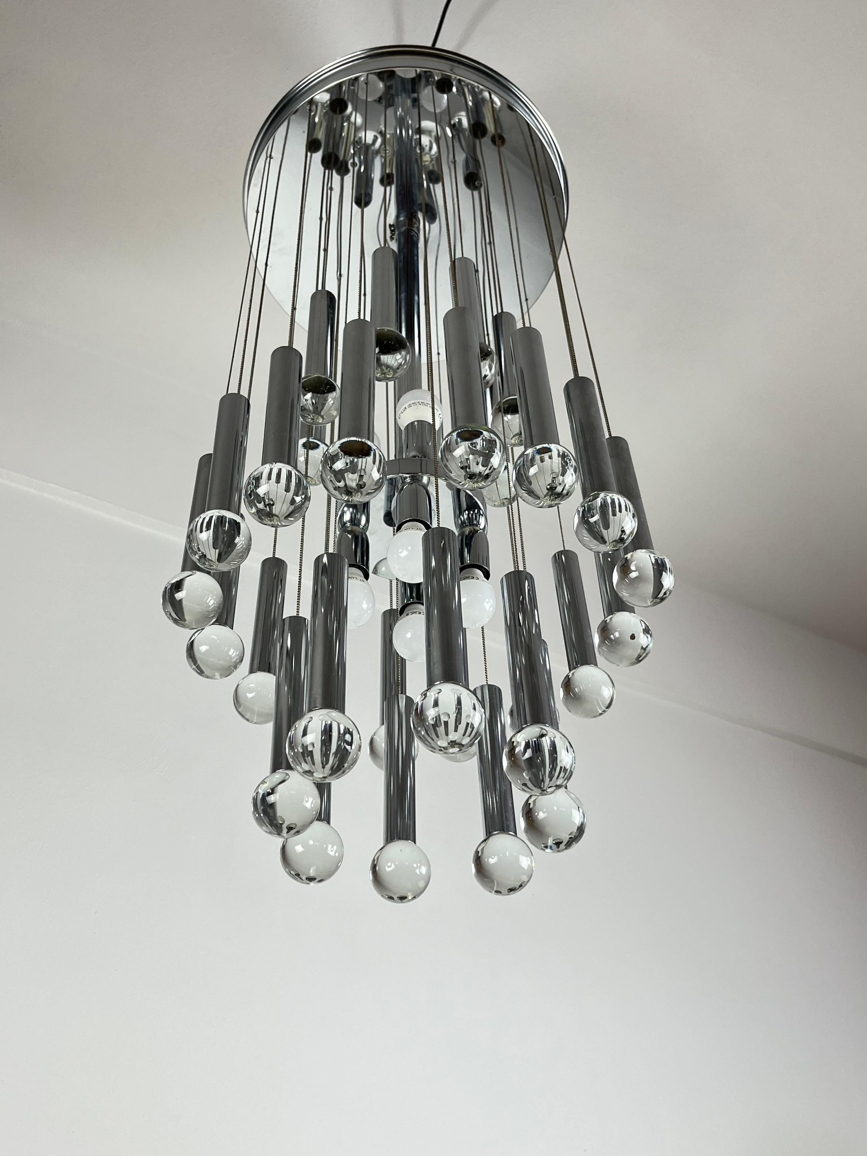 Late 20th Century Eight-Light Steel and Glass Chandelier by Gaetano Sciolari, Italy, 1970s For Sale