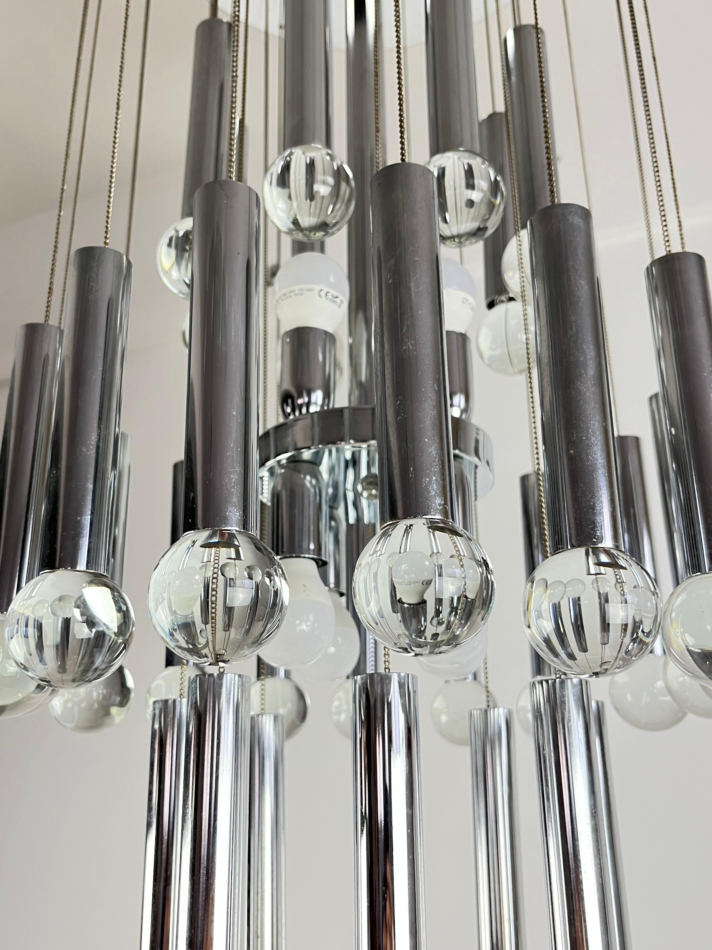 Eight-Light Steel and Glass Chandelier by Gaetano Sciolari, Italy, 1970s For Sale 1