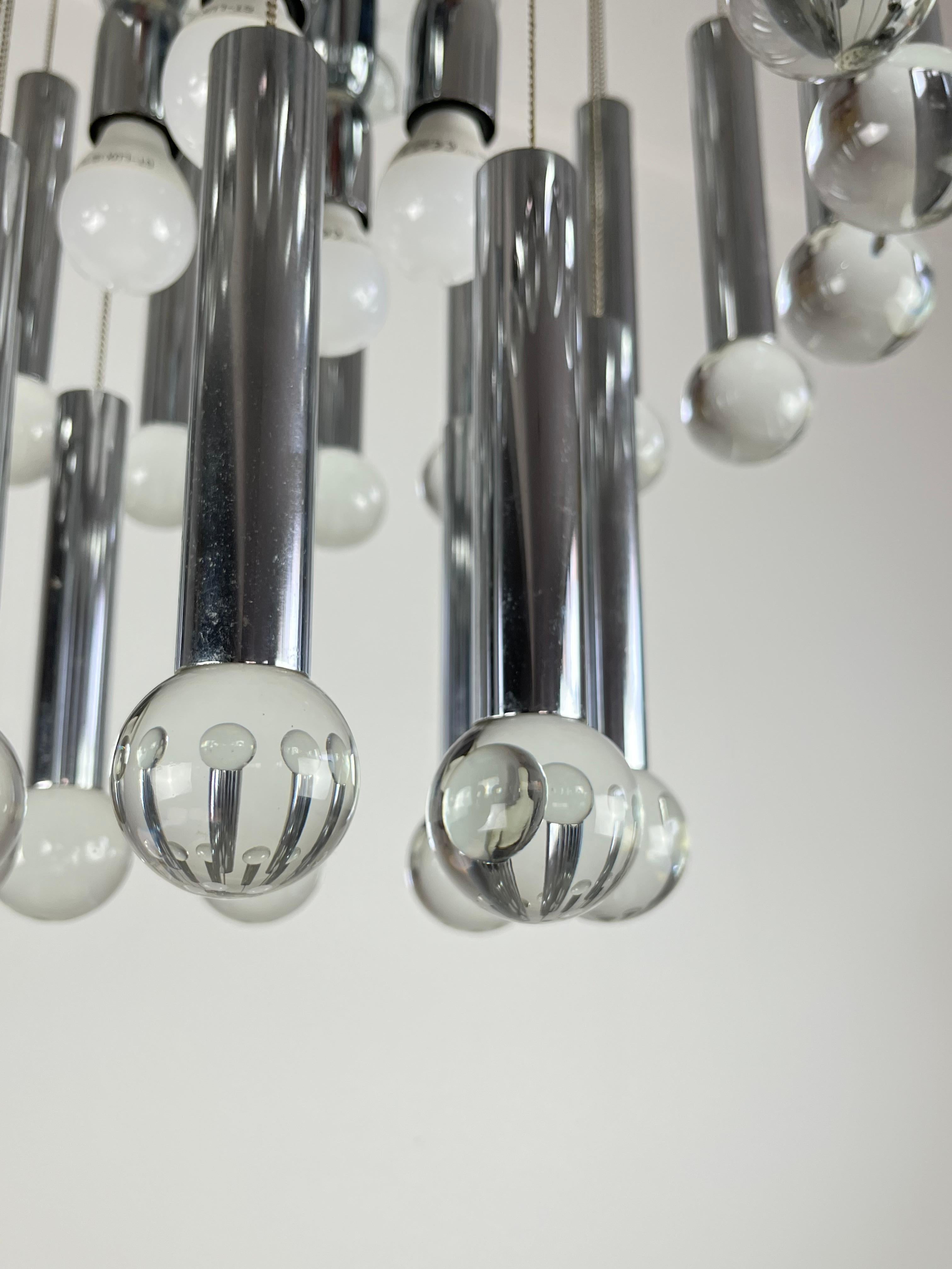 Eight-Light Steel and Glass Chandelier by Gaetano Sciolari, Italy, 1970s For Sale 2