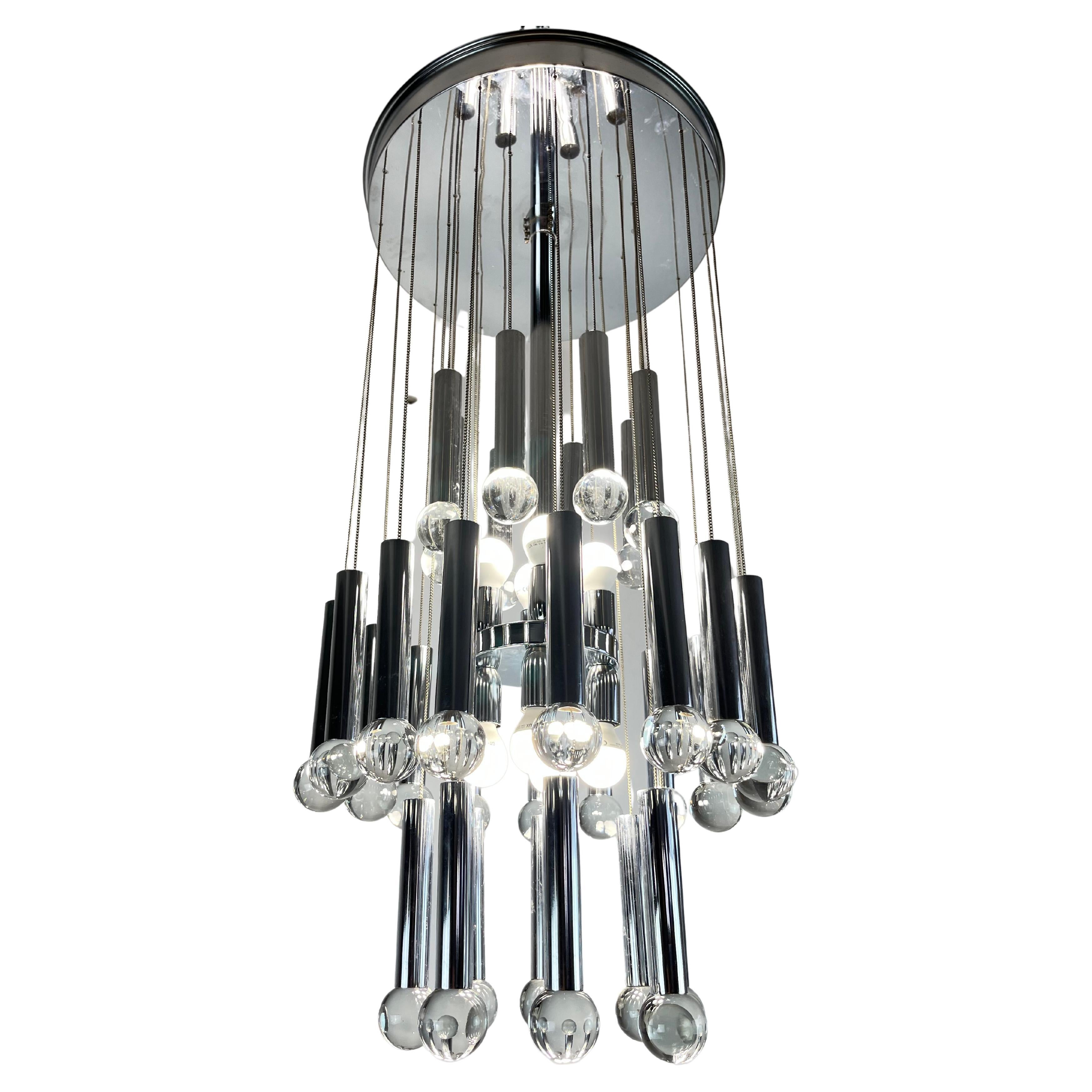 Eight-Light Steel and Glass Chandelier by Gaetano Sciolari, Italy, 1970s For Sale