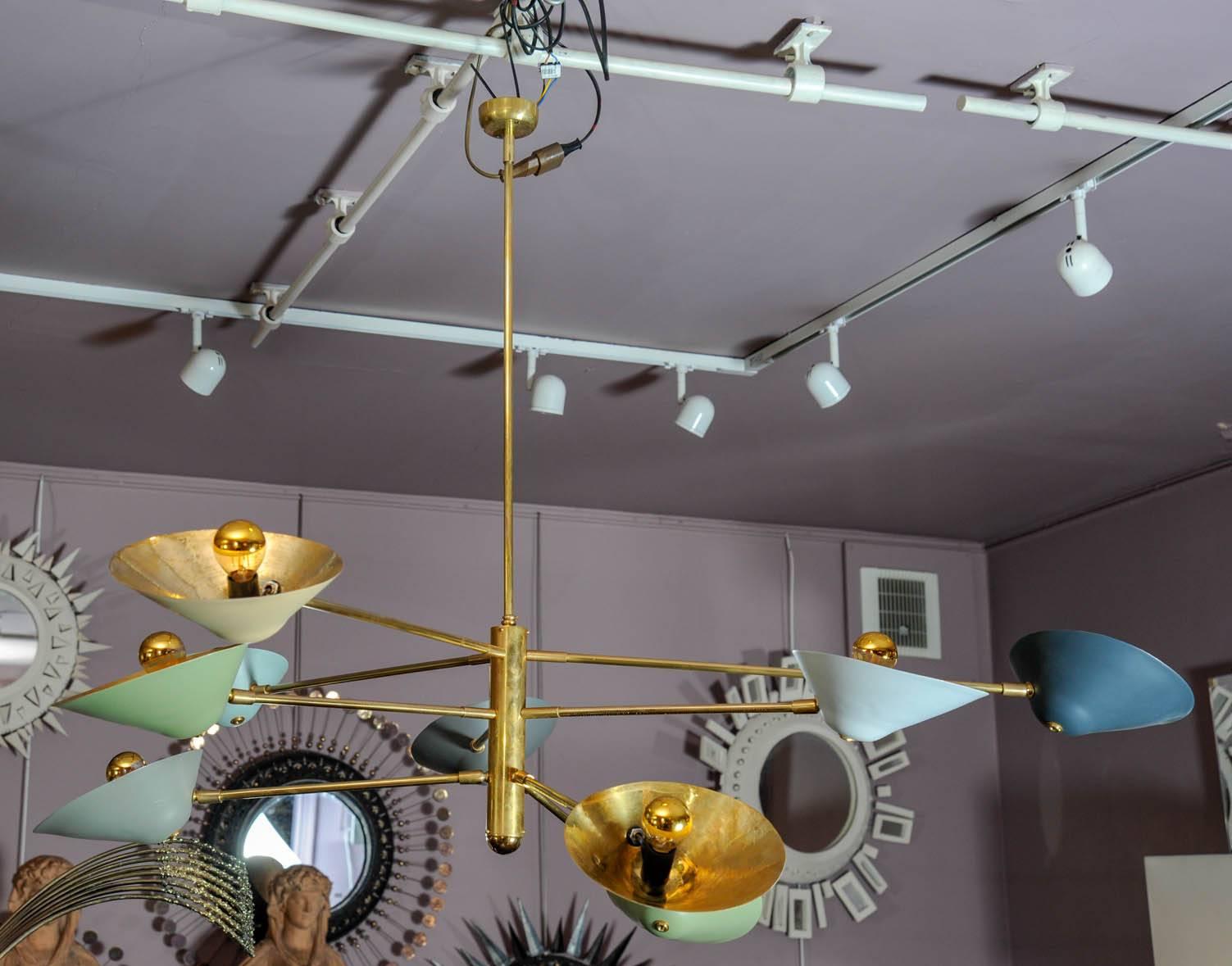 Contemporary Eight Lights Brass Chandelier Studio Glustin