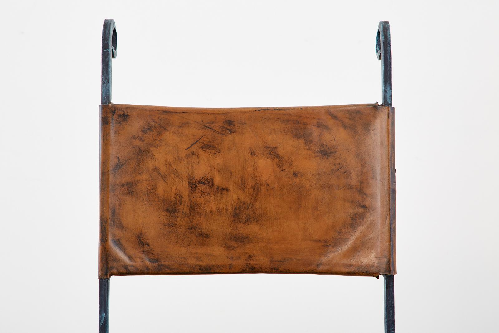 Eight Ilana Goor Style Curule Leg Iron Leather Dining Chairs 3
