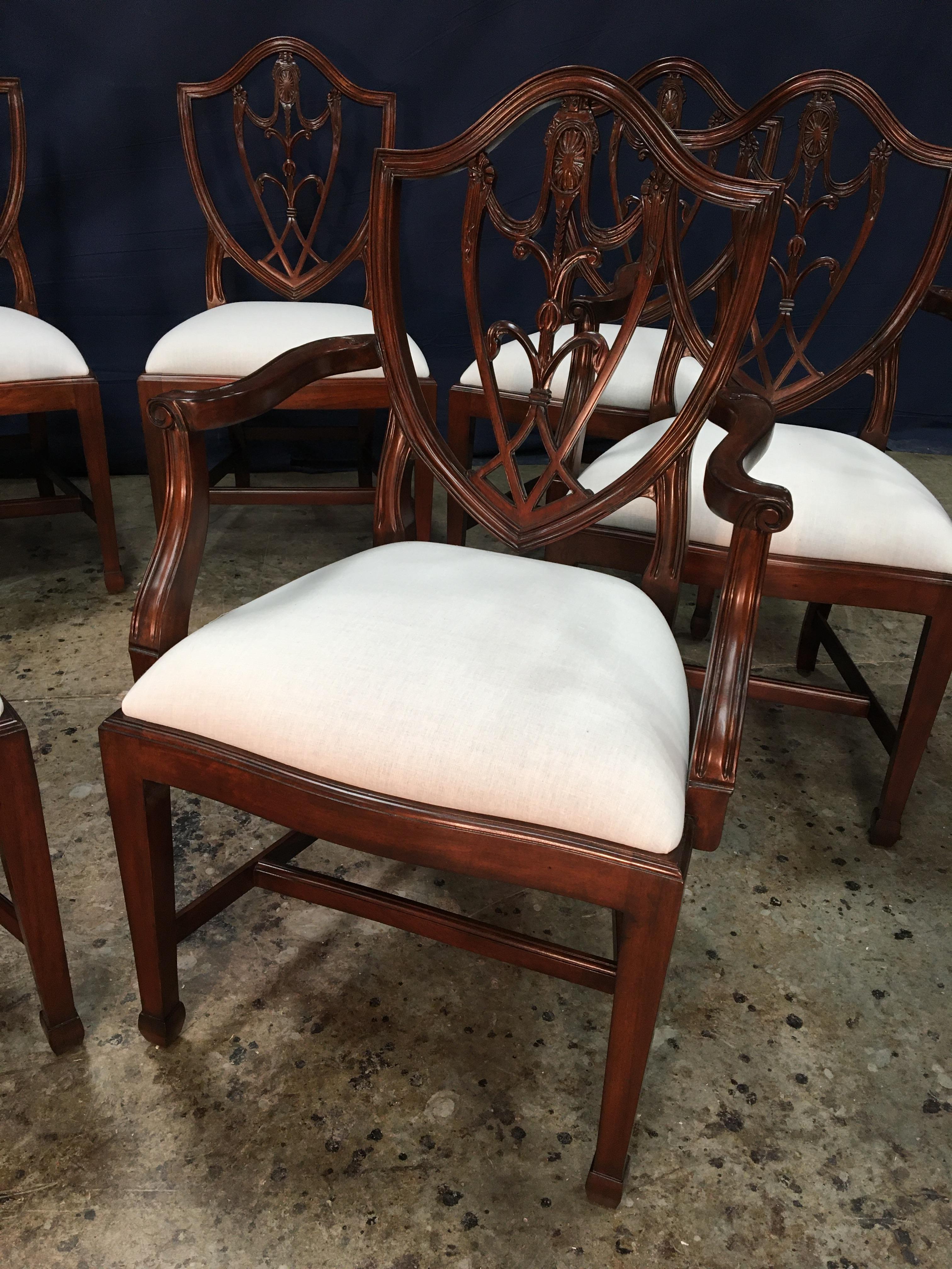 Eight Mahogany Shieldback Dining Chairs by Leighton Hall 7