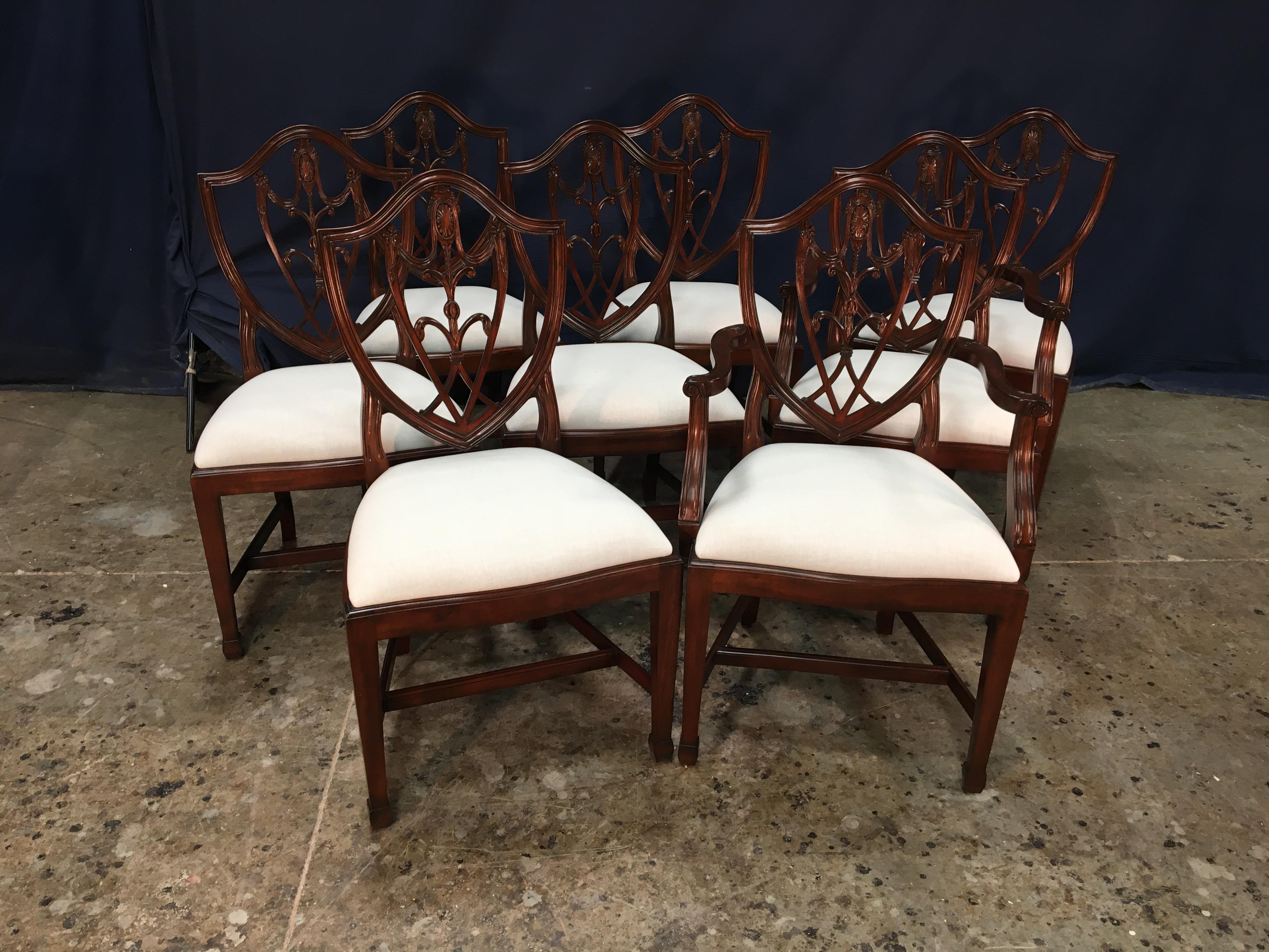 Regency Eight Mahogany Shieldback Dining Chairs by Leighton Hall