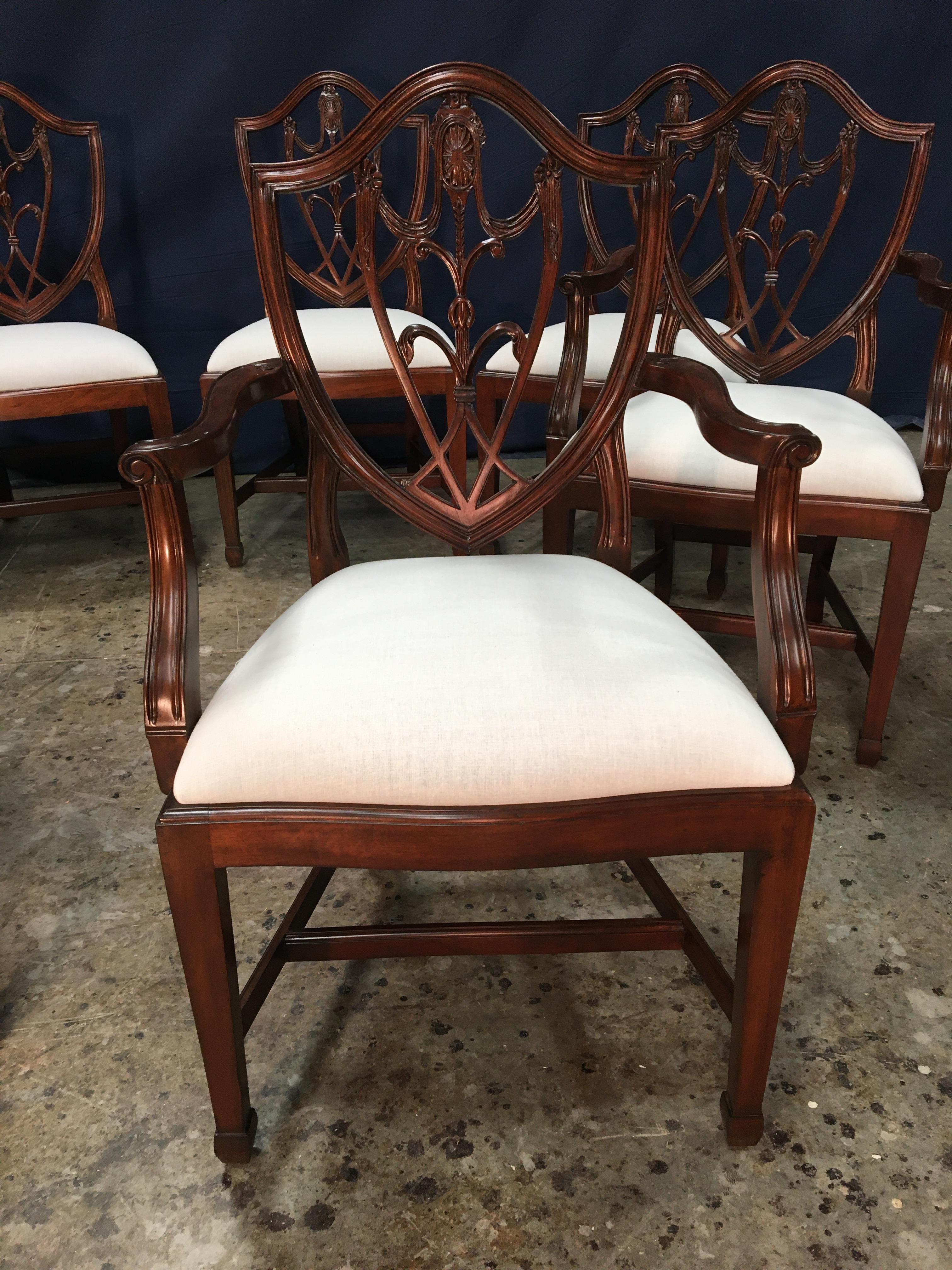 Eight Mahogany Shieldback Dining Chairs by Leighton Hall In New Condition In Suwanee, GA