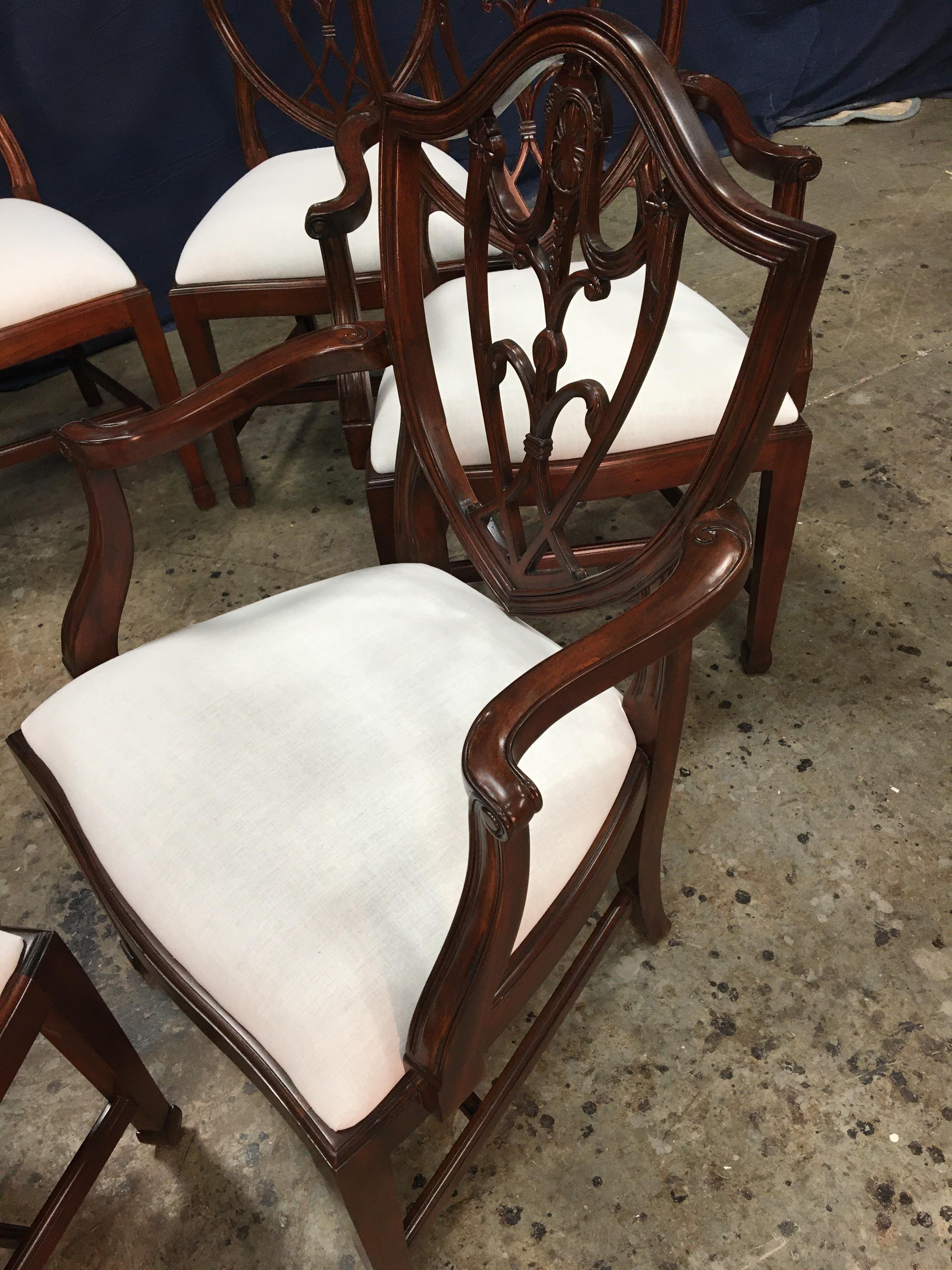Eight Mahogany Shieldback Dining Chairs by Leighton Hall 1