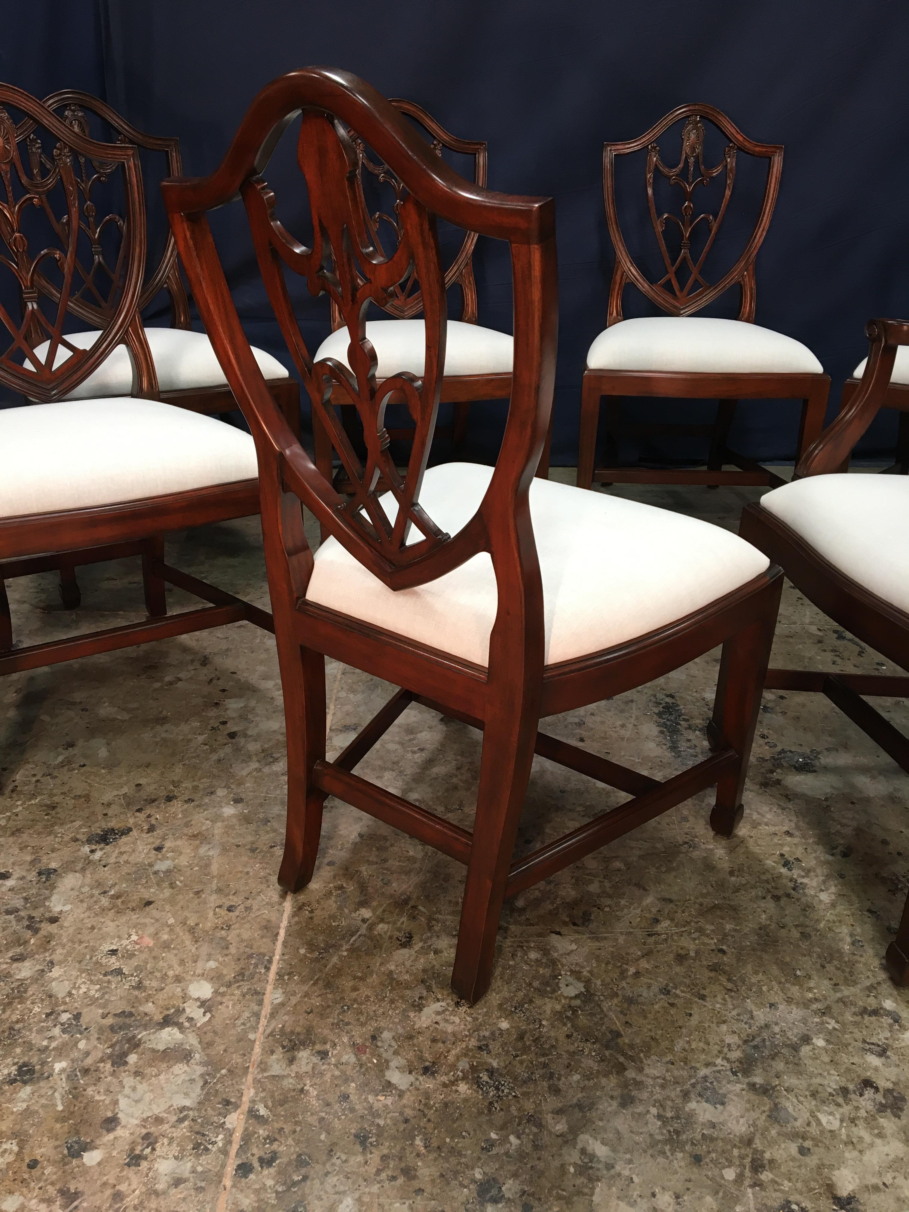 Eight Mahogany Shieldback Dining Chairs by Leighton Hall 2