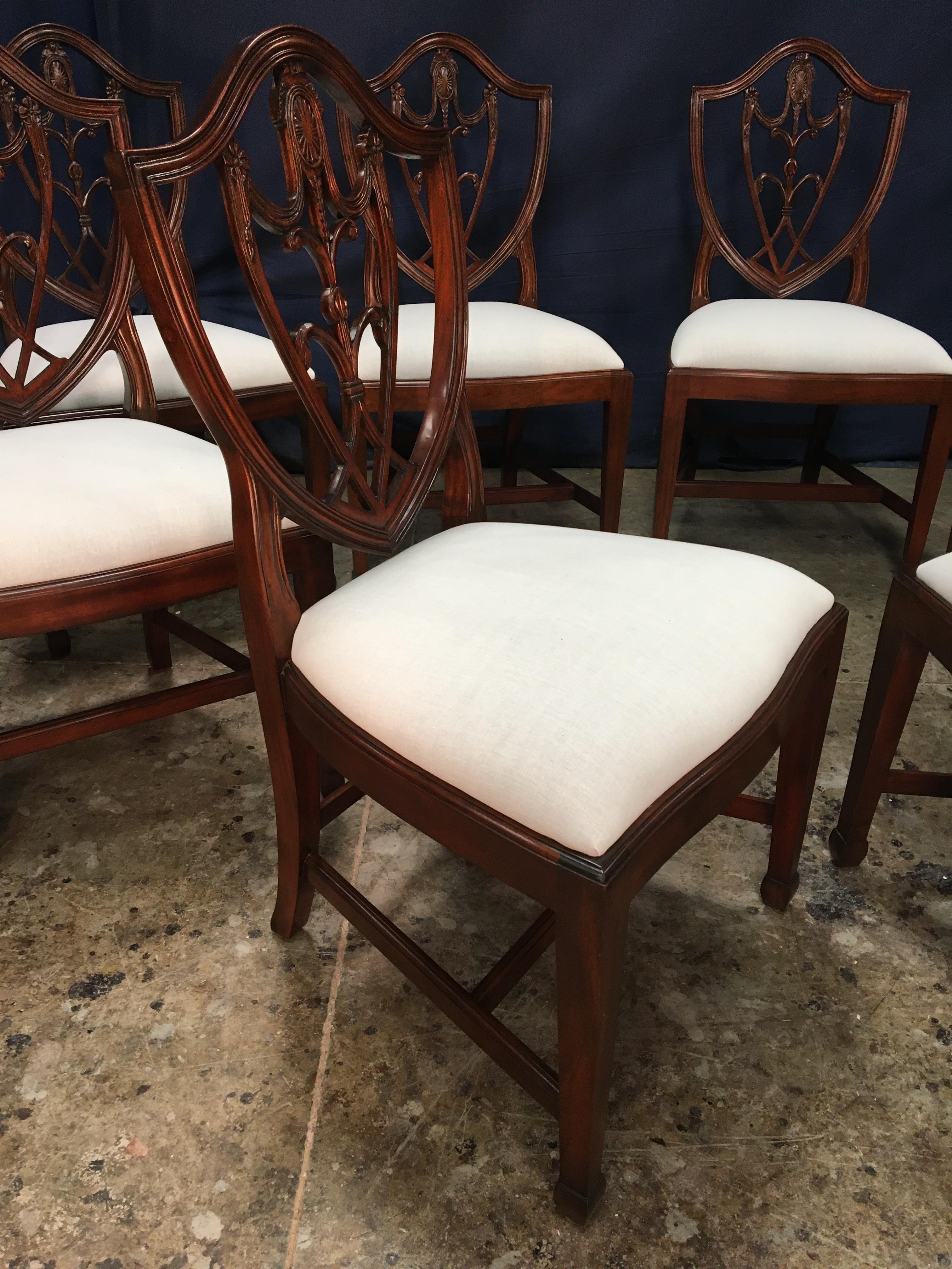 Eight Mahogany Shieldback Dining Chairs by Leighton Hall 3