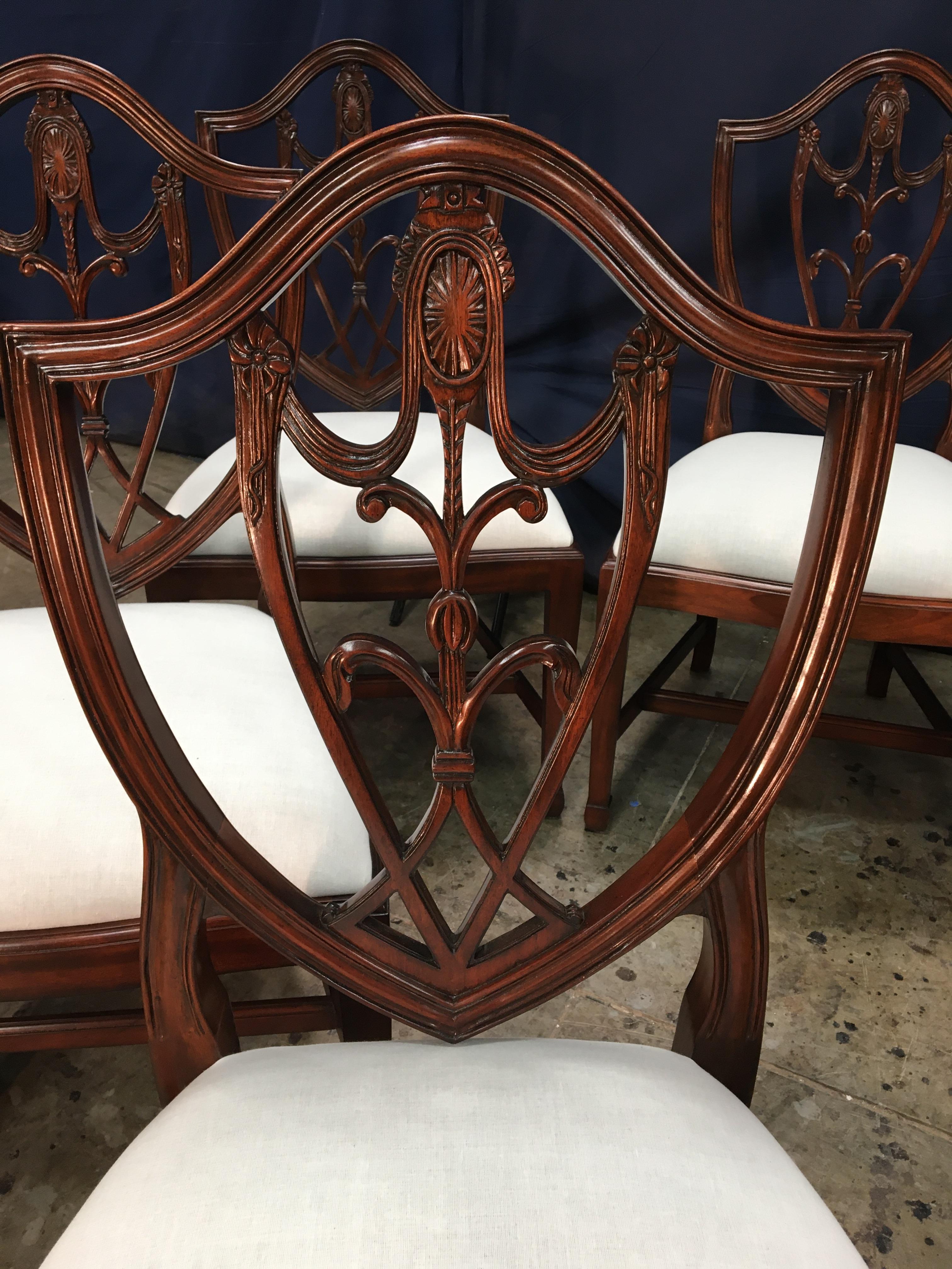 Eight Mahogany Shieldback Dining Chairs by Leighton Hall 4