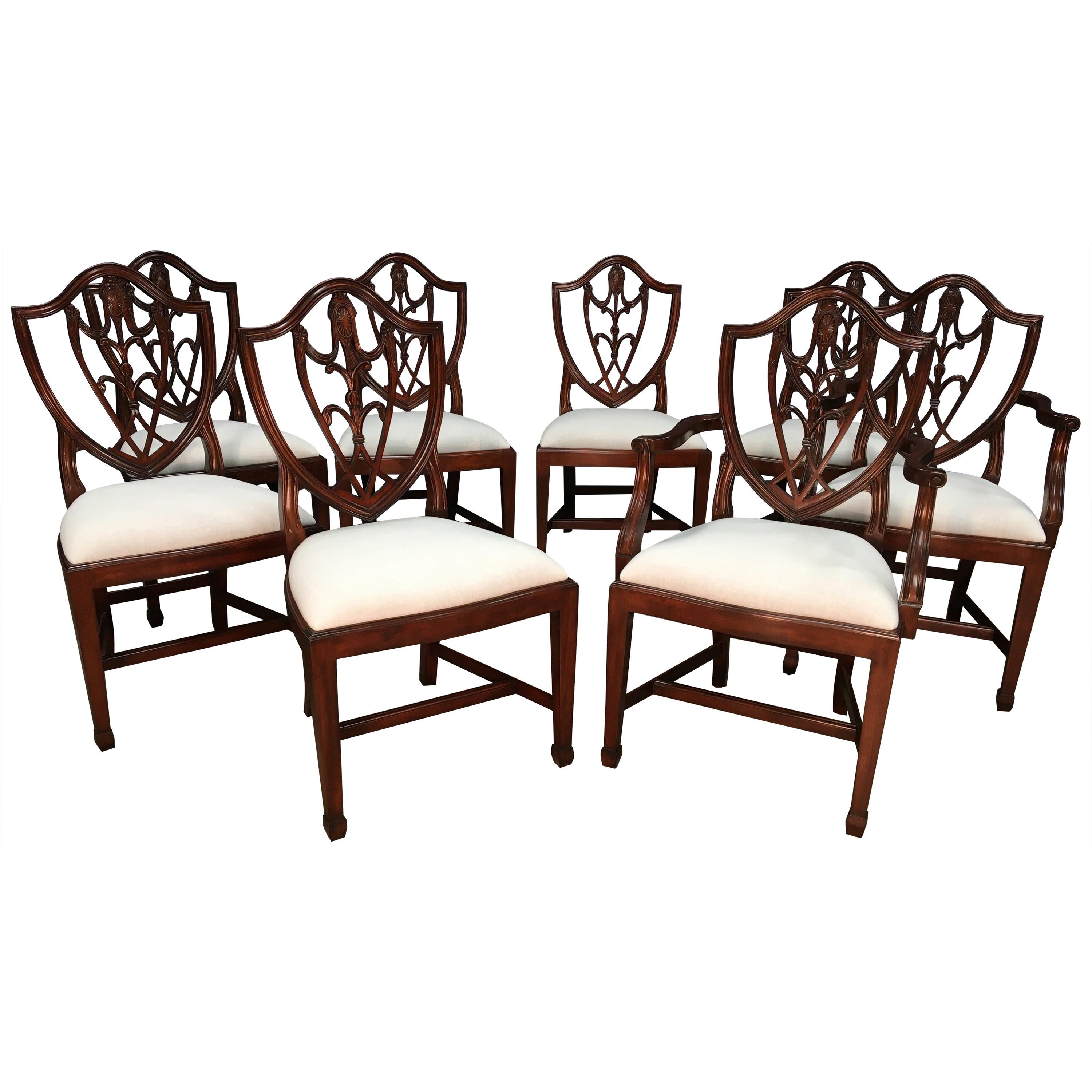 Eight Mahogany Shieldback Dining Chairs by Leighton Hall