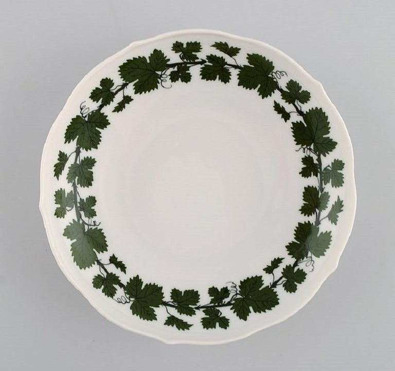 Eight Meissen Green Ivy Vine Coffee Cups with Saucers in HandPainted