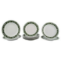 Eight Meissen Green Ivy Vine Leaf Plates in Hand-Painted Porcelain, 20th Century