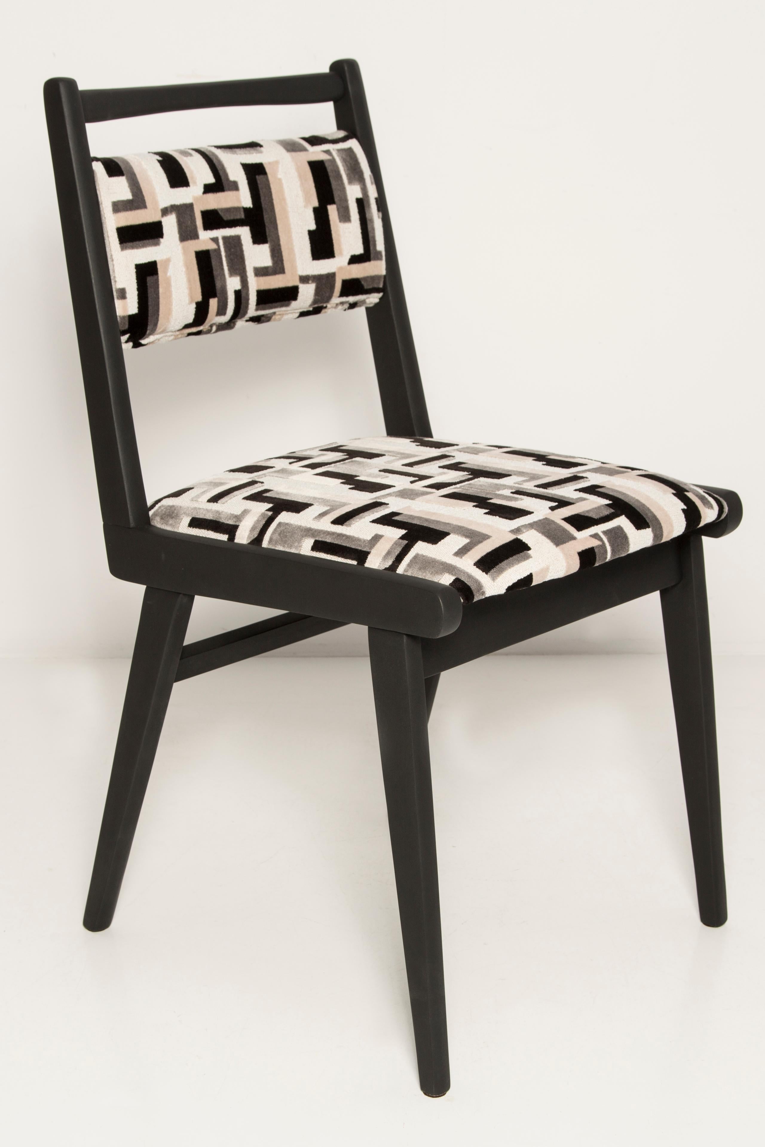 Mid-Century Modern Eight Mid Century Black and White Velvet JAR Chairs, Poland, Europe, 1960s. For Sale