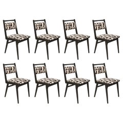 Eight Mid Century Black and White Velvet JAR Chairs, Poland, Europe, 1960s.